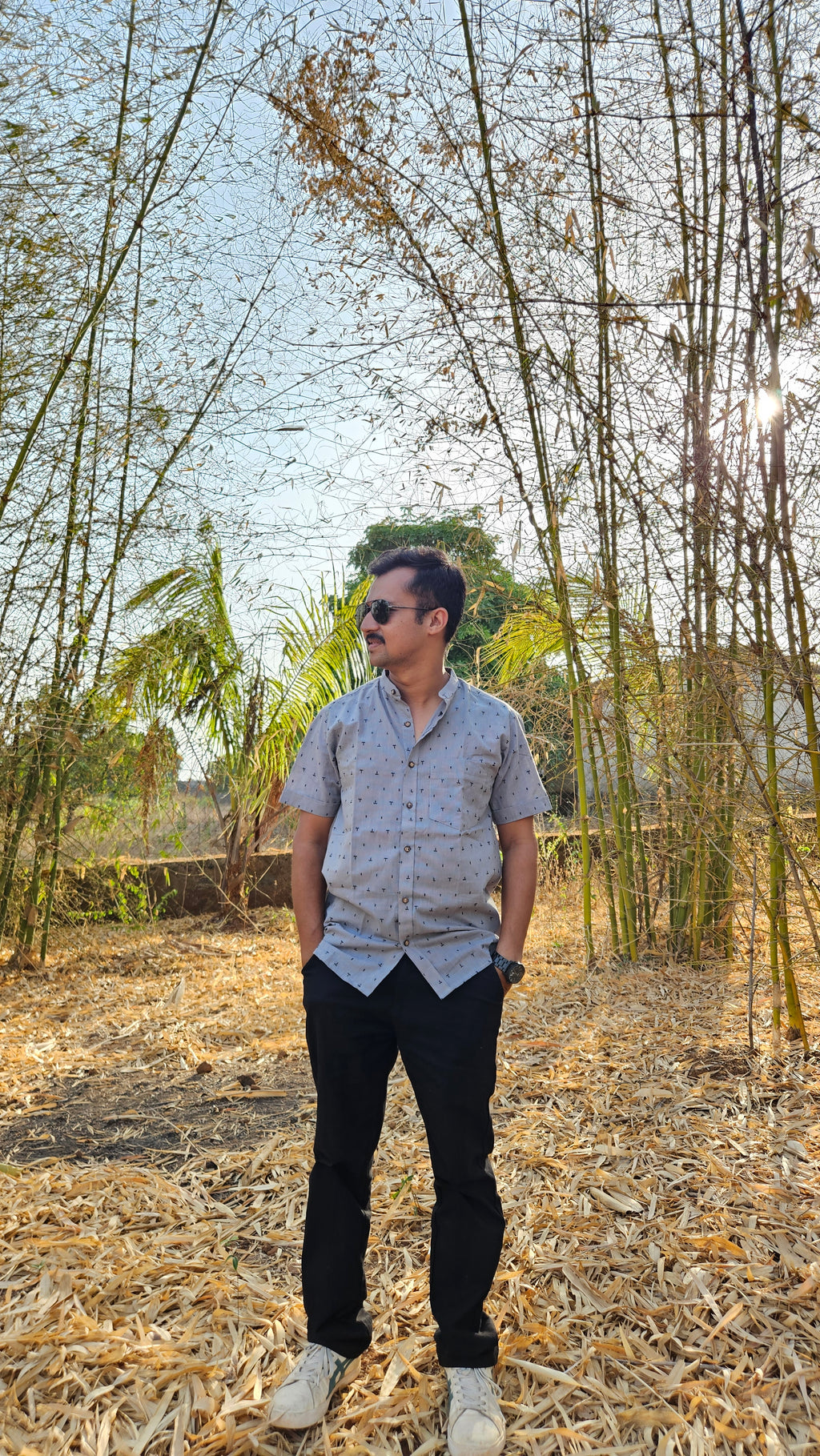 Stand collar handwoven shirt