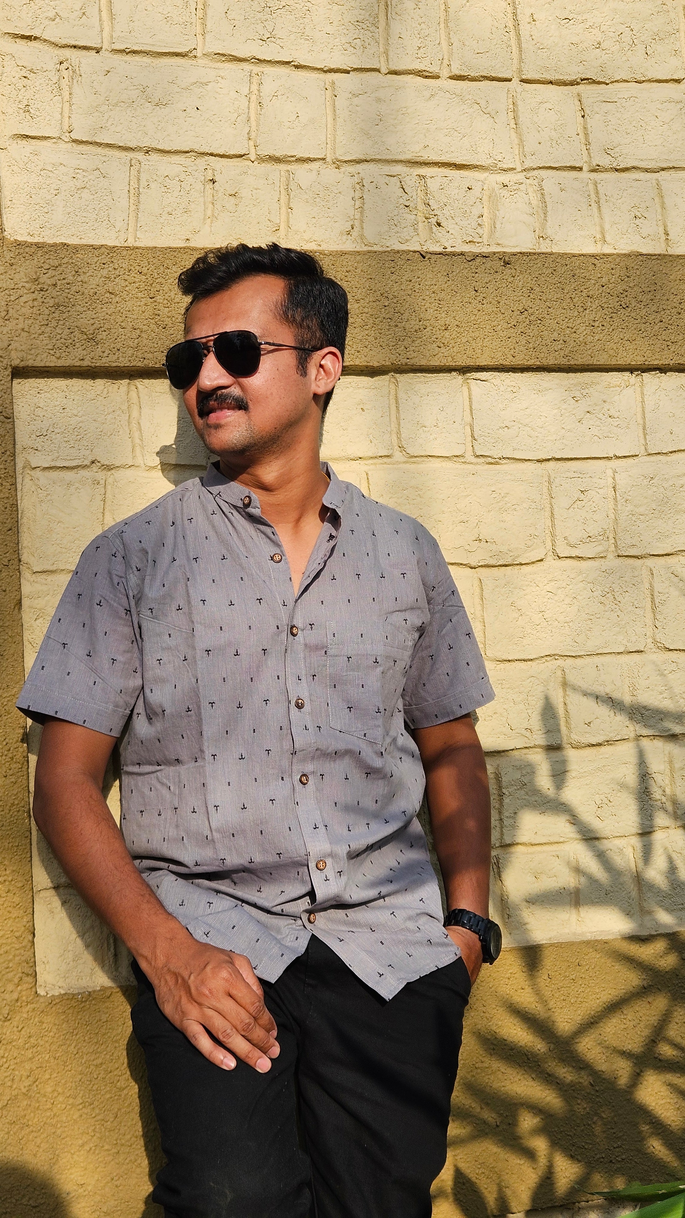 Stand collar handwoven shirt