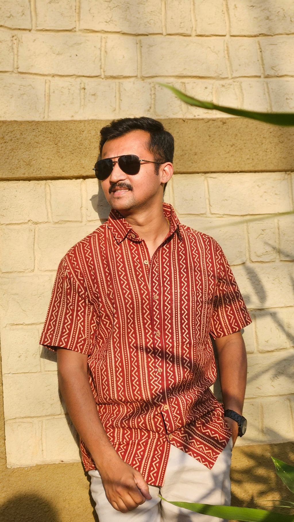 Handblock stripes printed shirt