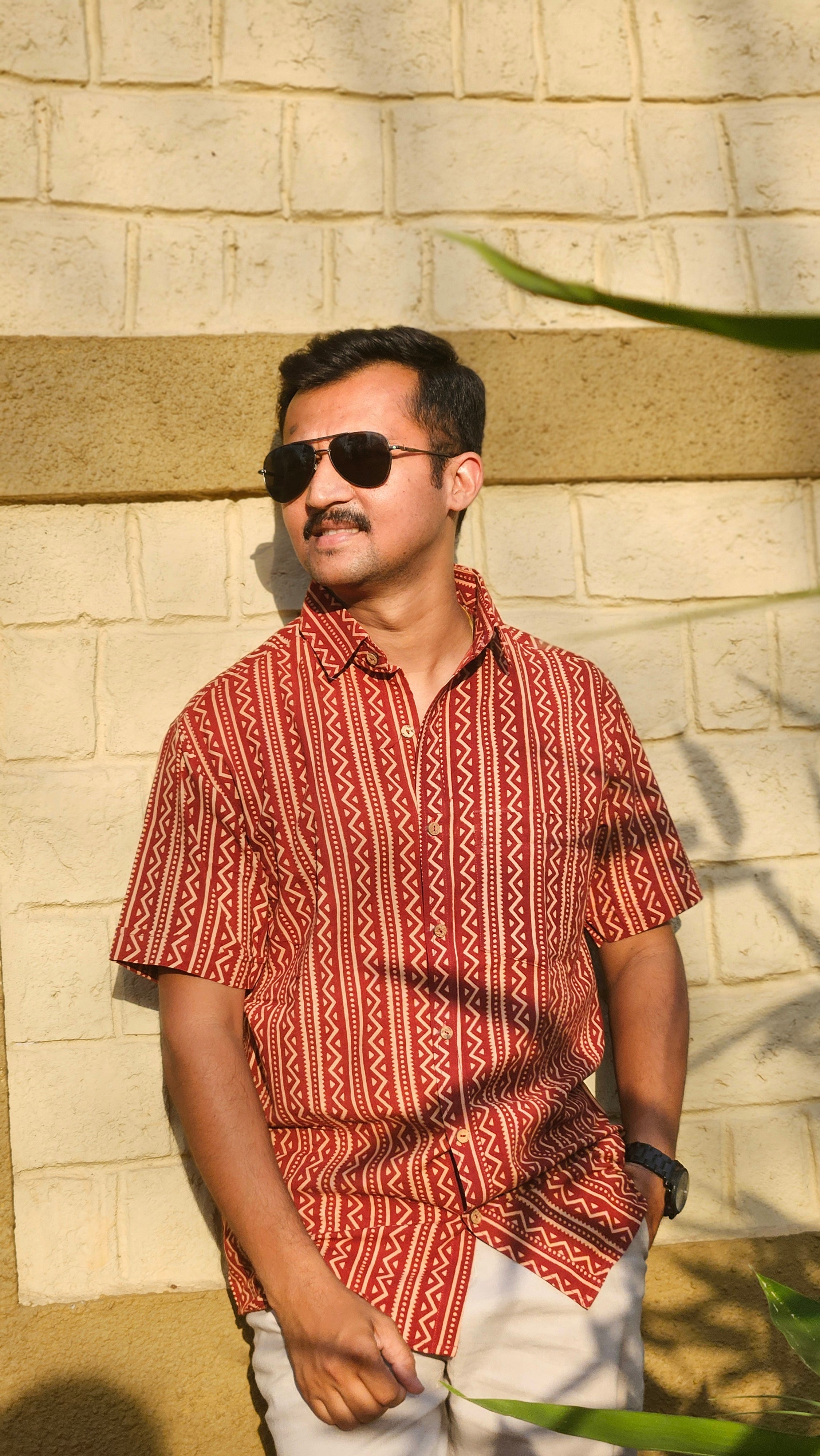 Handblock stripes printed shirt