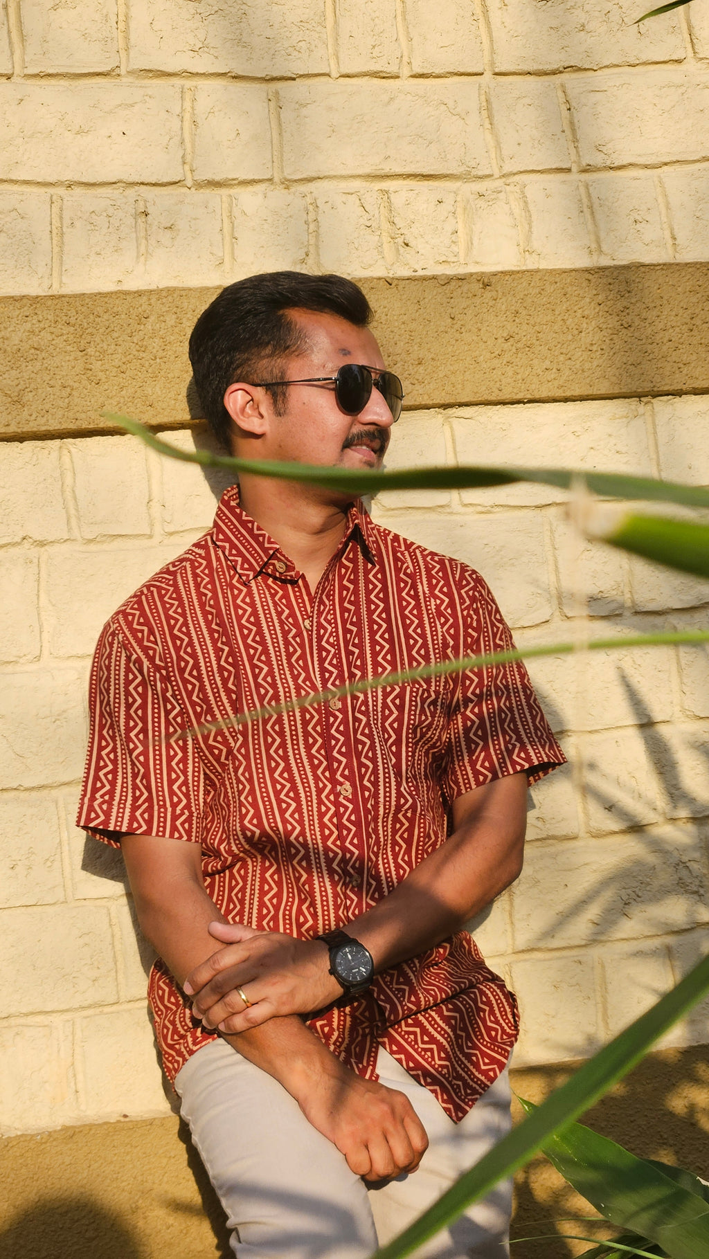 Handblock stripes printed shirt