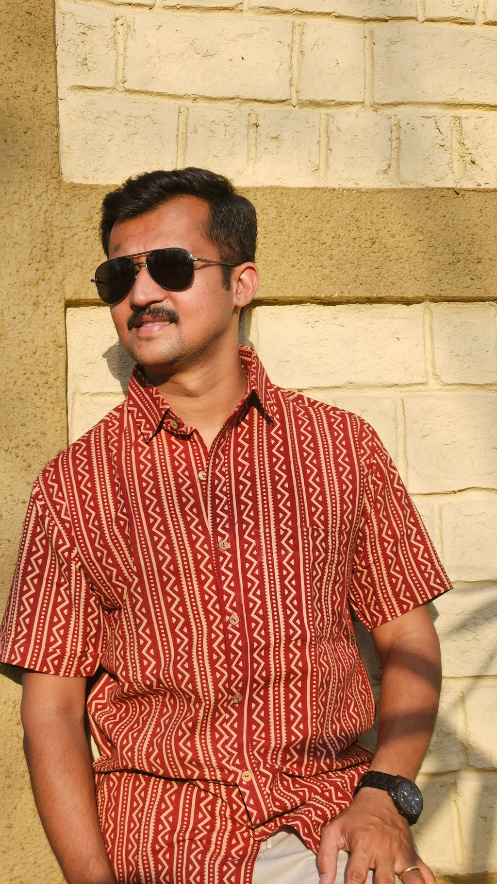 Handblock stripes printed shirt