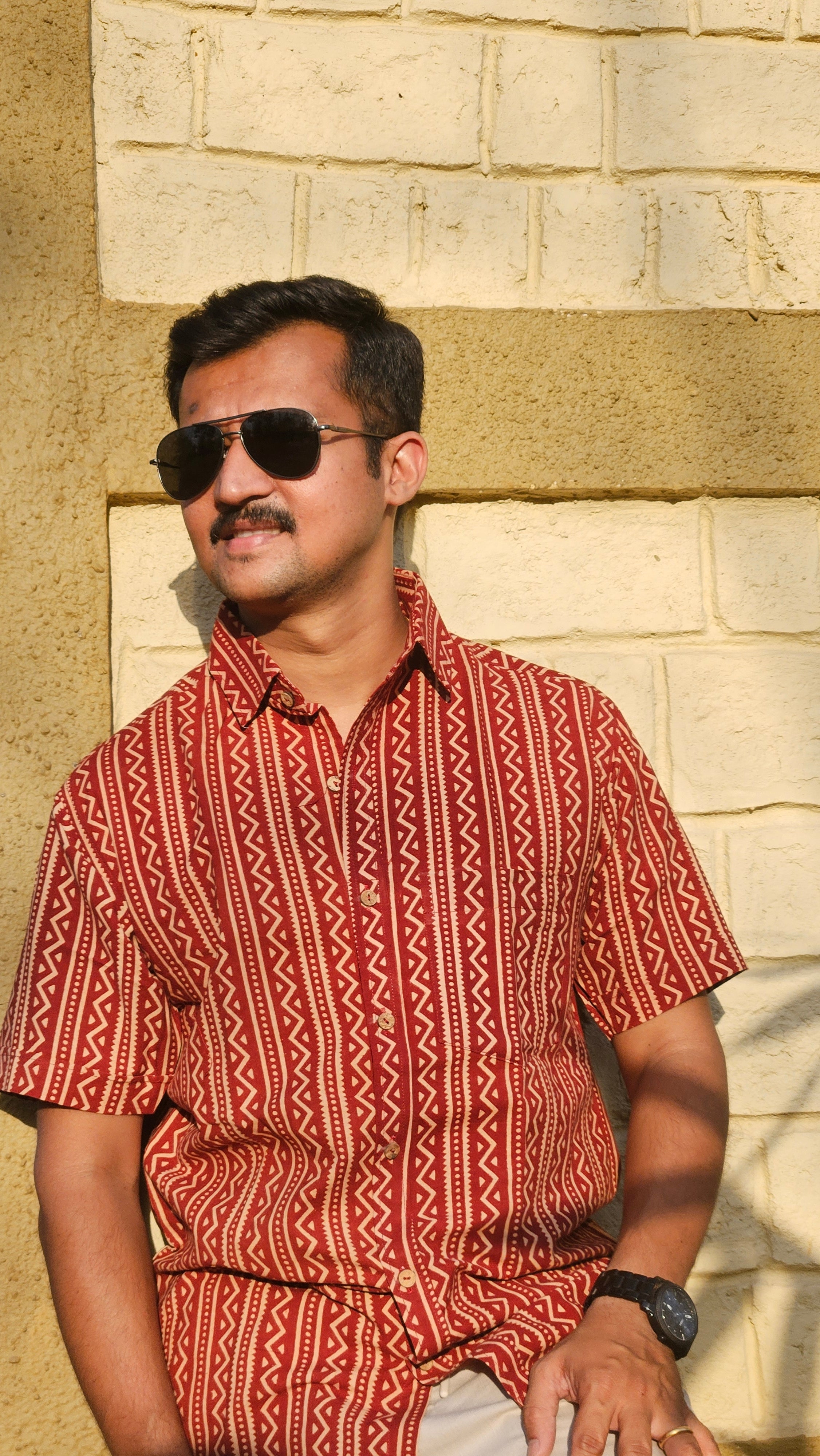 Handblock stripes printed shirt