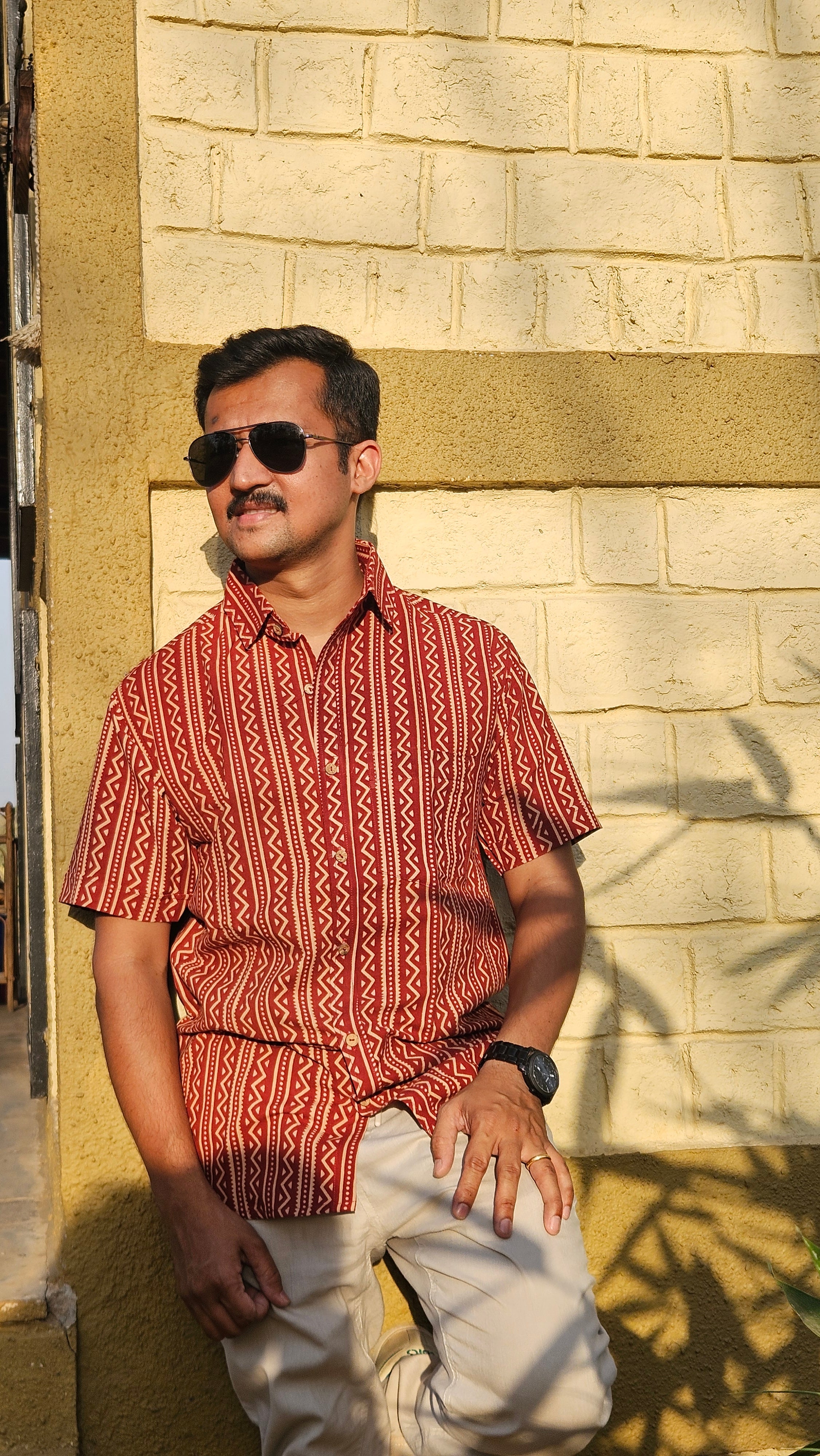Handblock stripes printed shirt