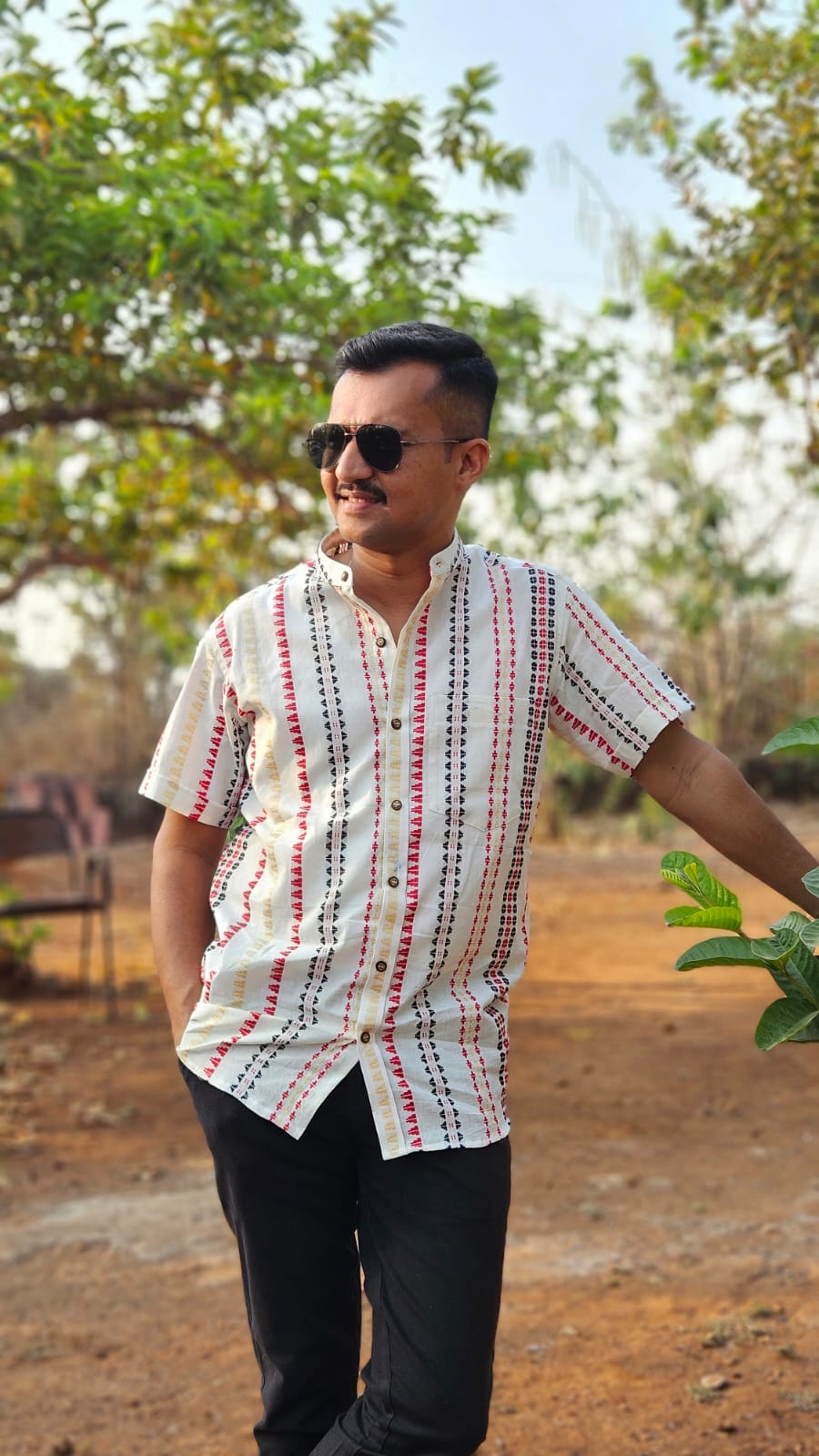 White Jamdani stand collar