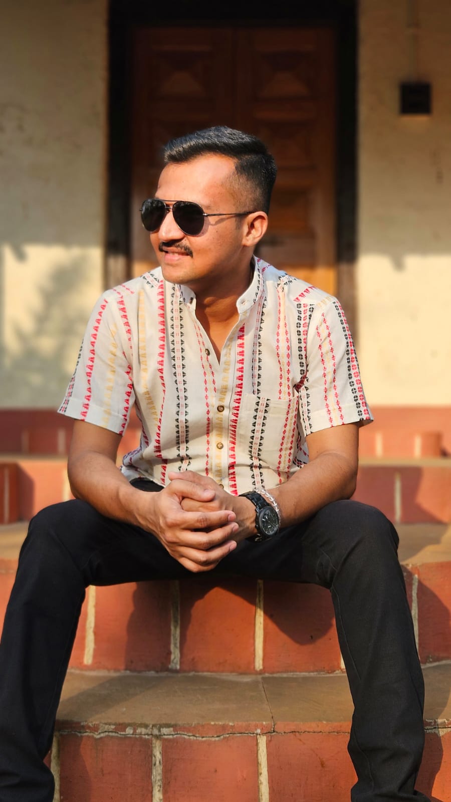 White Jamdani stand collar