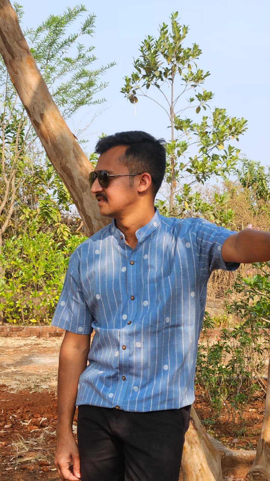 Blue Jamdani Stand Collar