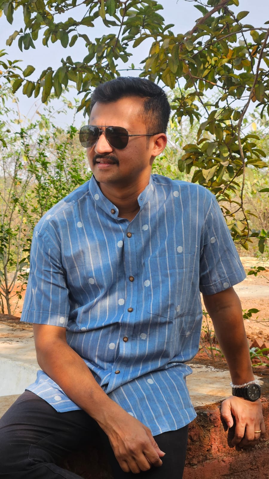 Blue Jamdani Stand Collar