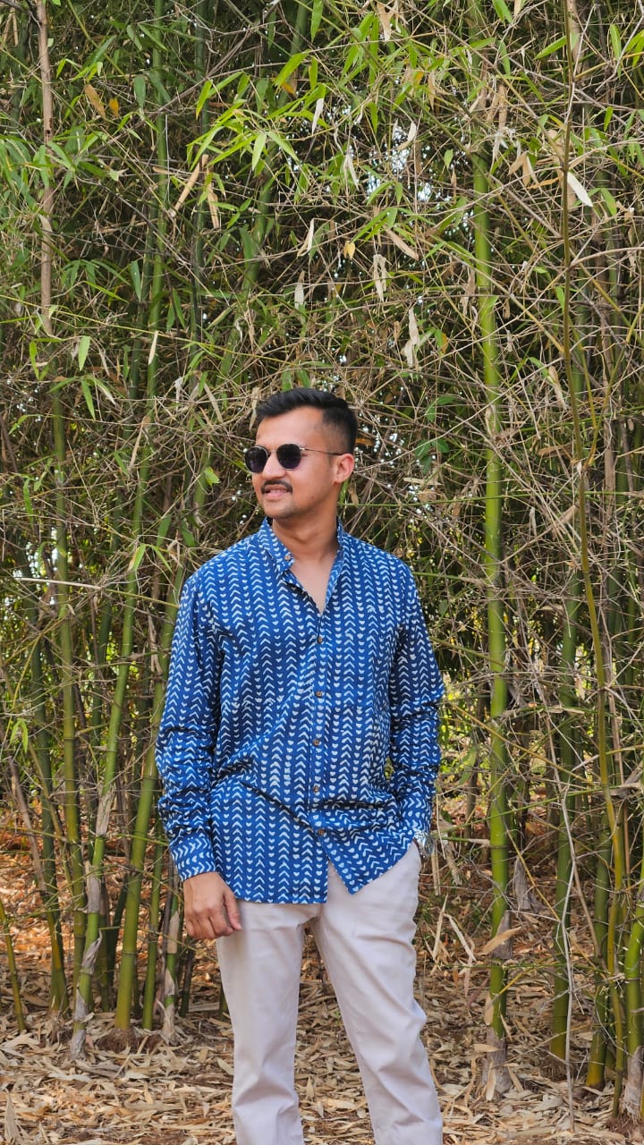 Indigo Stand collar full sleeves shirt