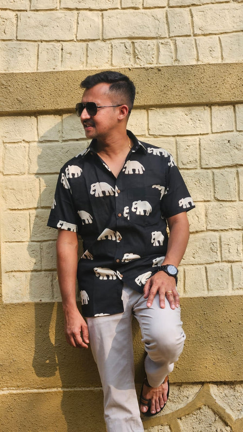 Black Elephant handblock printed shirt