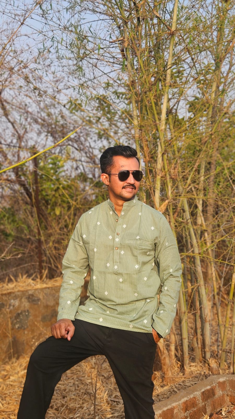 Sage green handwoven short kurta ✨️