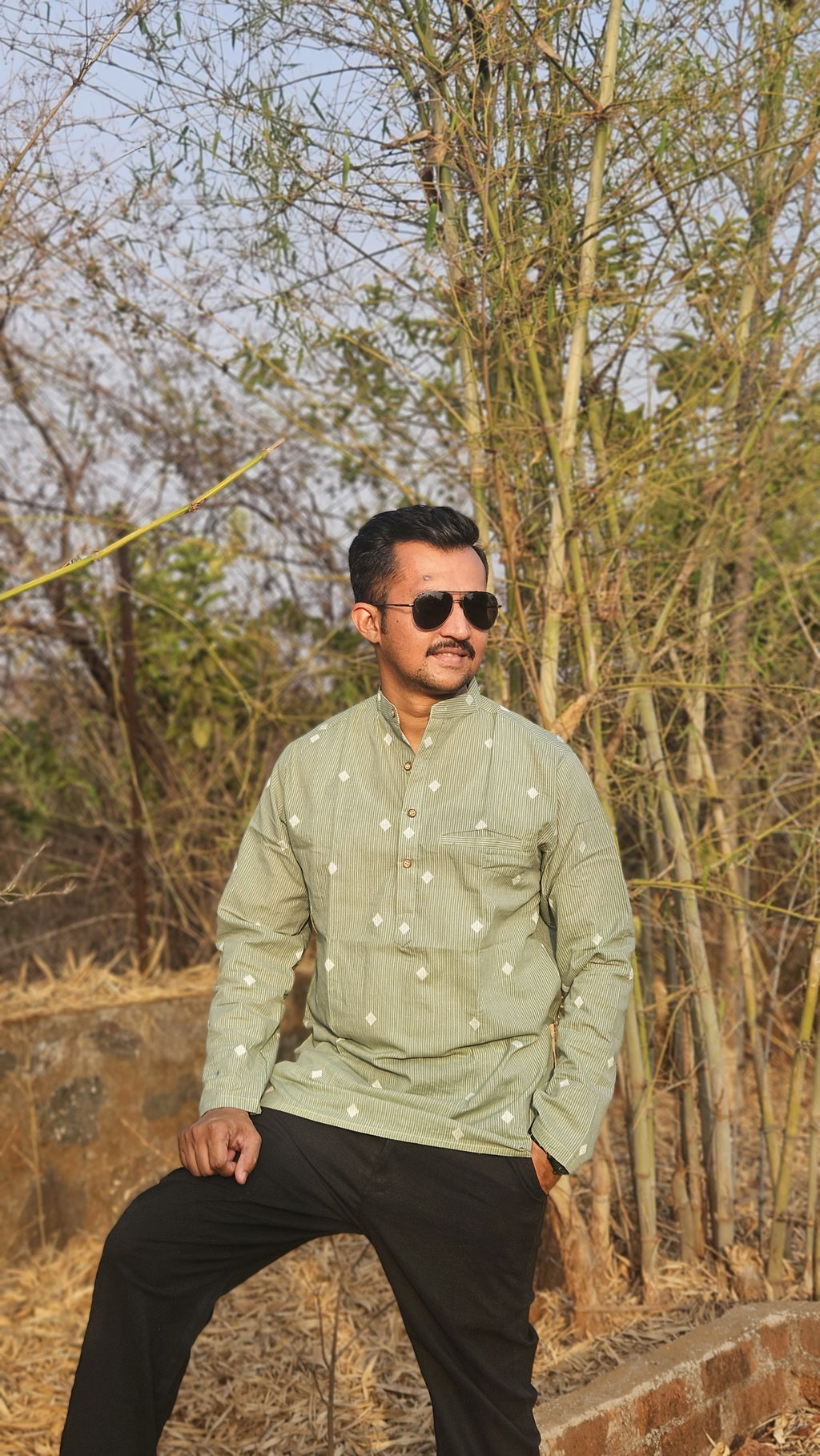 Sage green handwoven short kurta ✨️