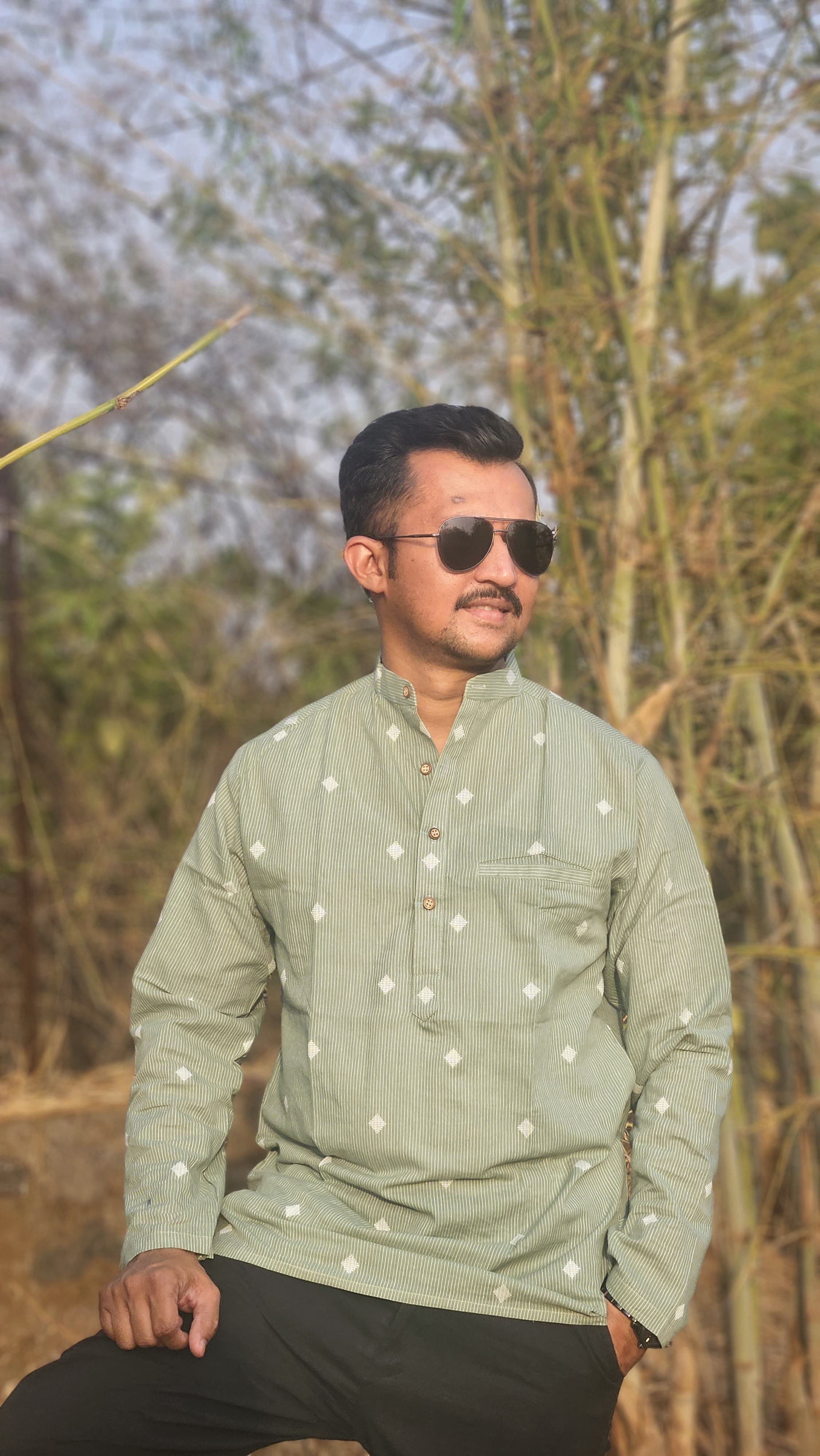 Sage green handwoven short kurta ✨️