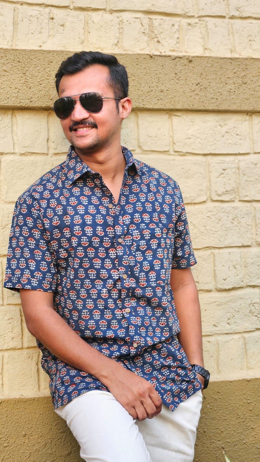 Vegetable dye handblock printed shirt💙