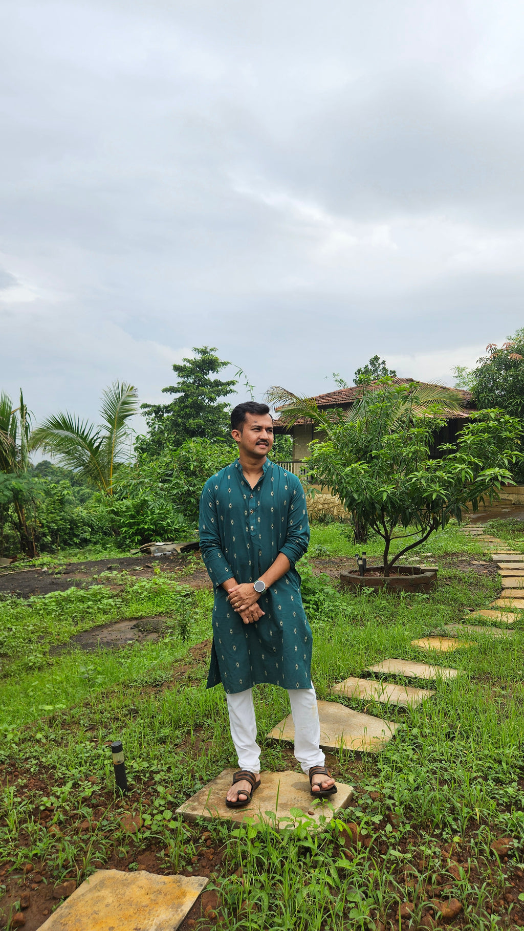 Teal green handwoven kurta
