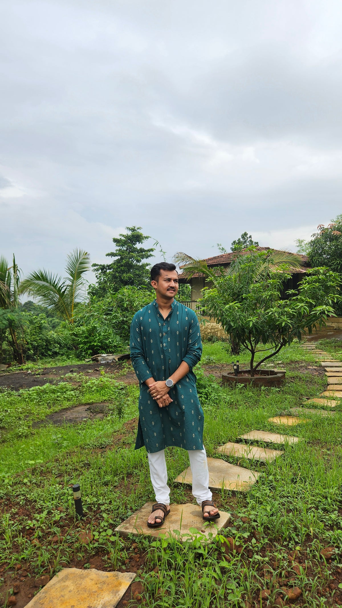Teal green handwoven kurta