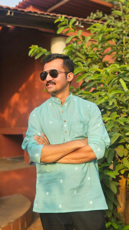 Aqua mint handwoven short kurta🩵