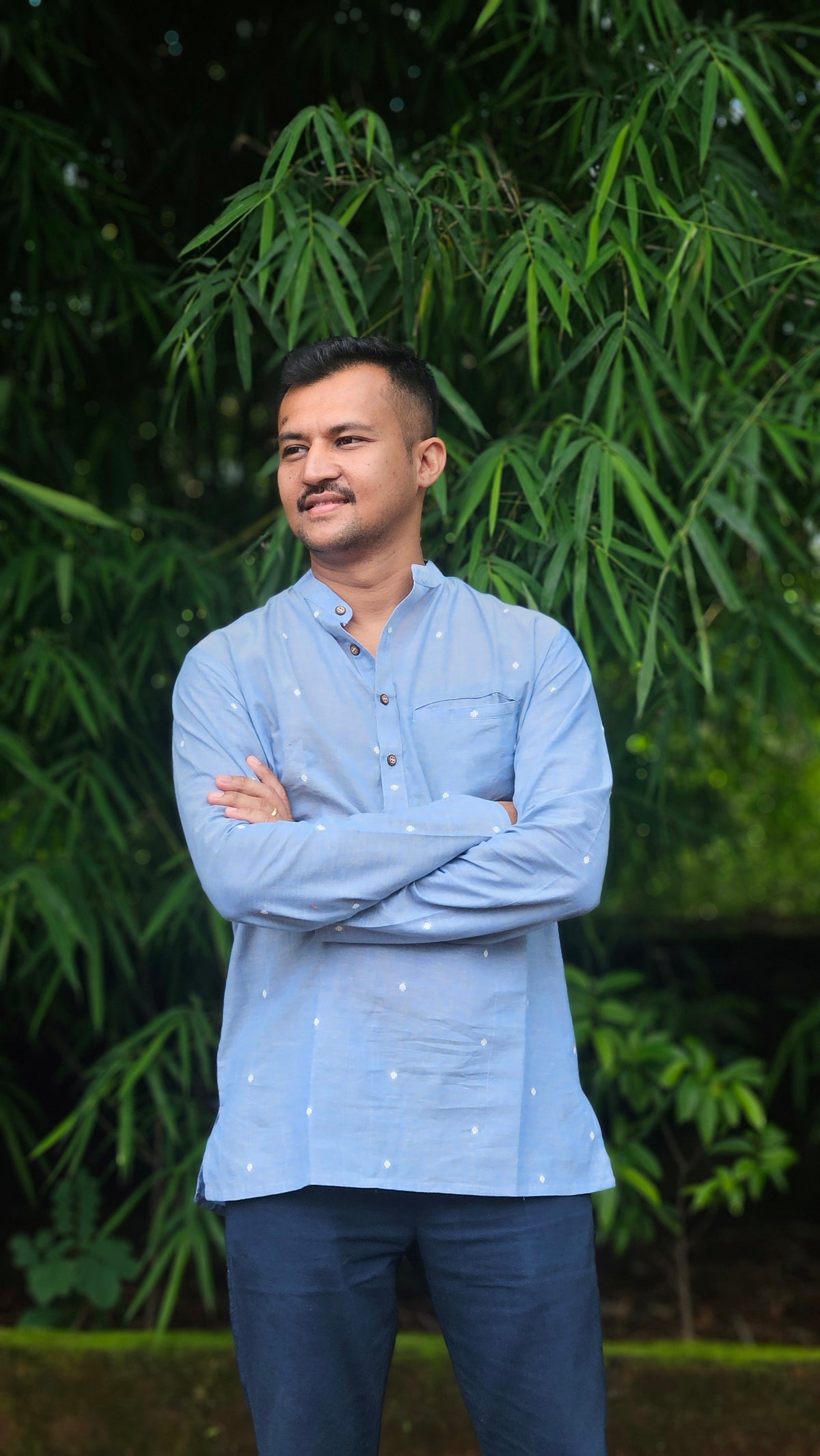 Denim blue handwoven short kurta