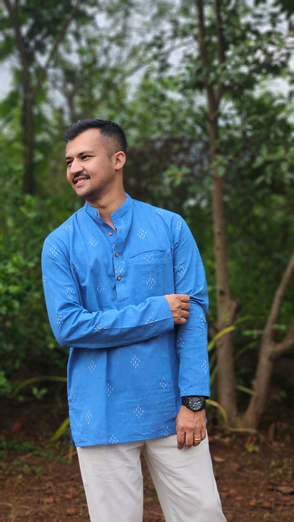 Blue handwoven short kurta