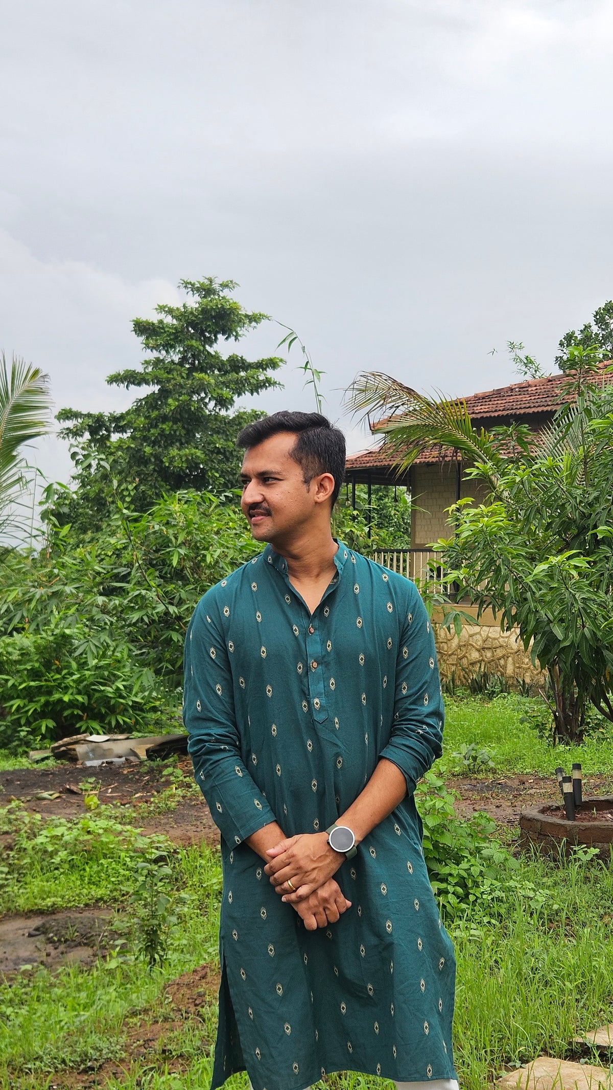Teal green handwoven kurta