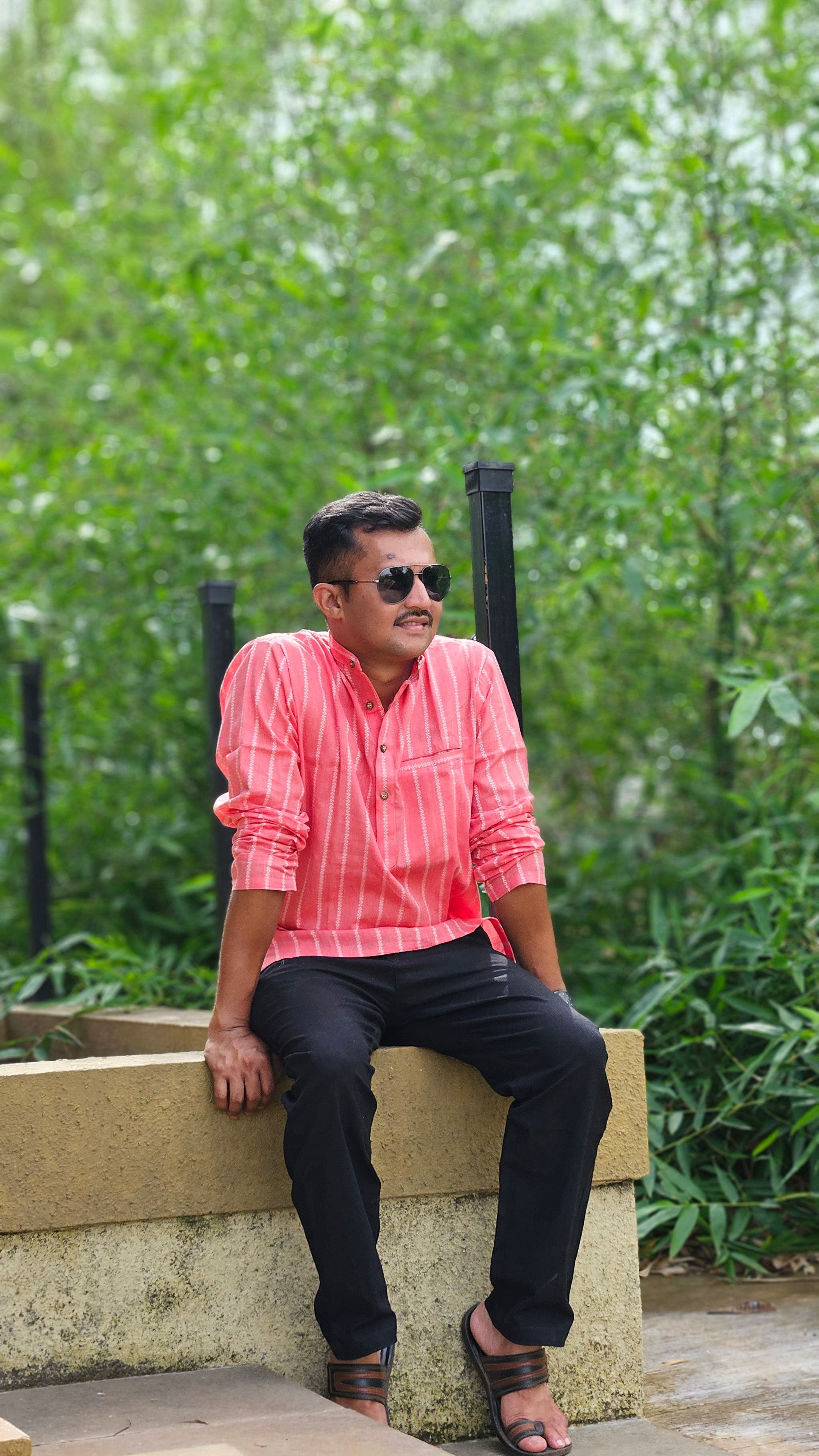 Coral stripes handwoven short kurta