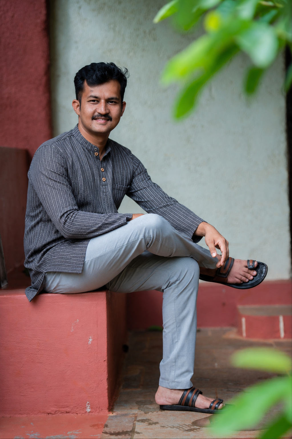 Grey stripes handwoven short kurta