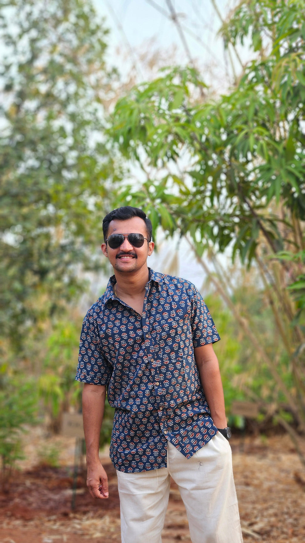 Vegetable dye handblock printed shirt💙