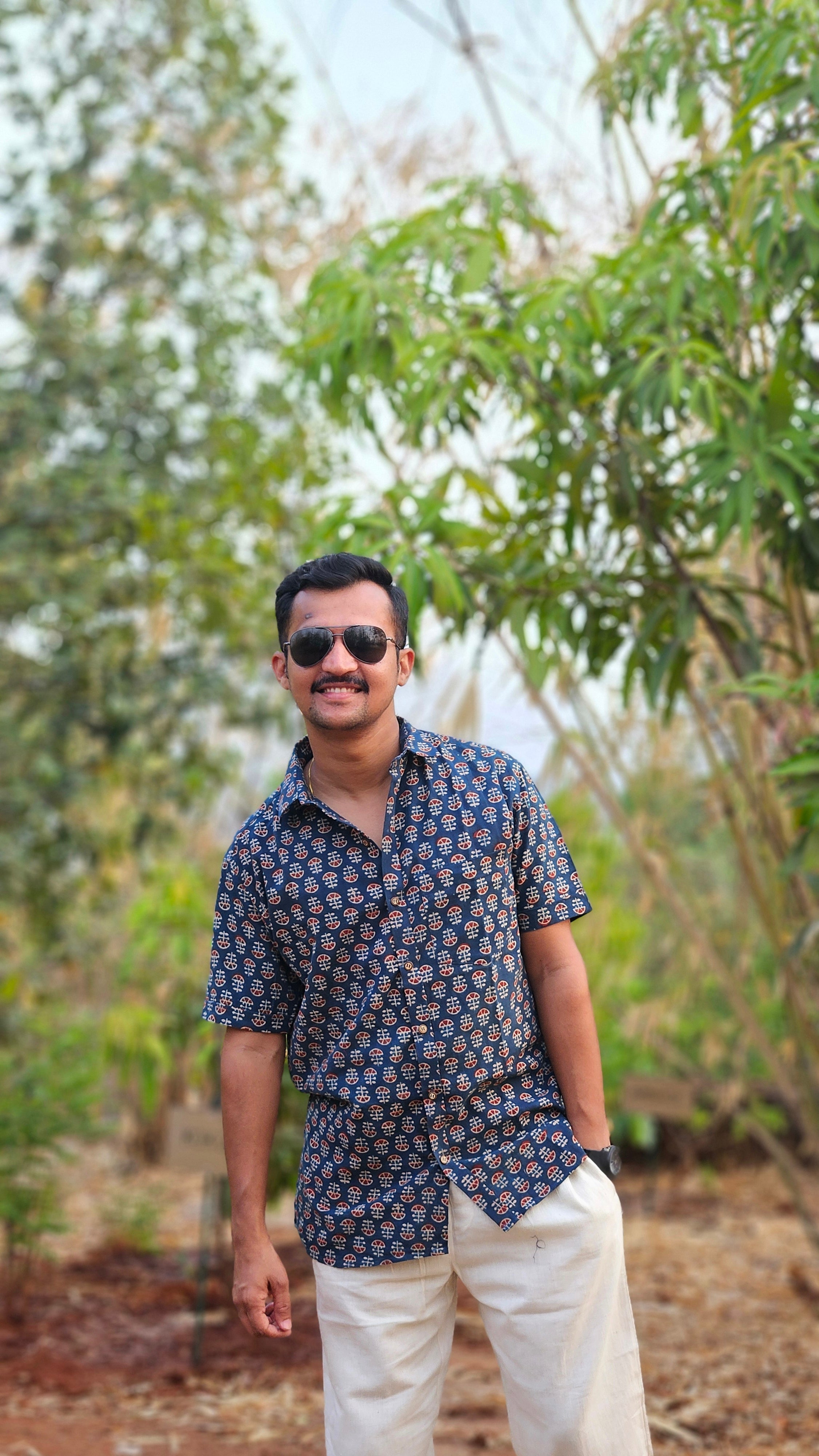 Vegetable dye handblock printed shirt💙