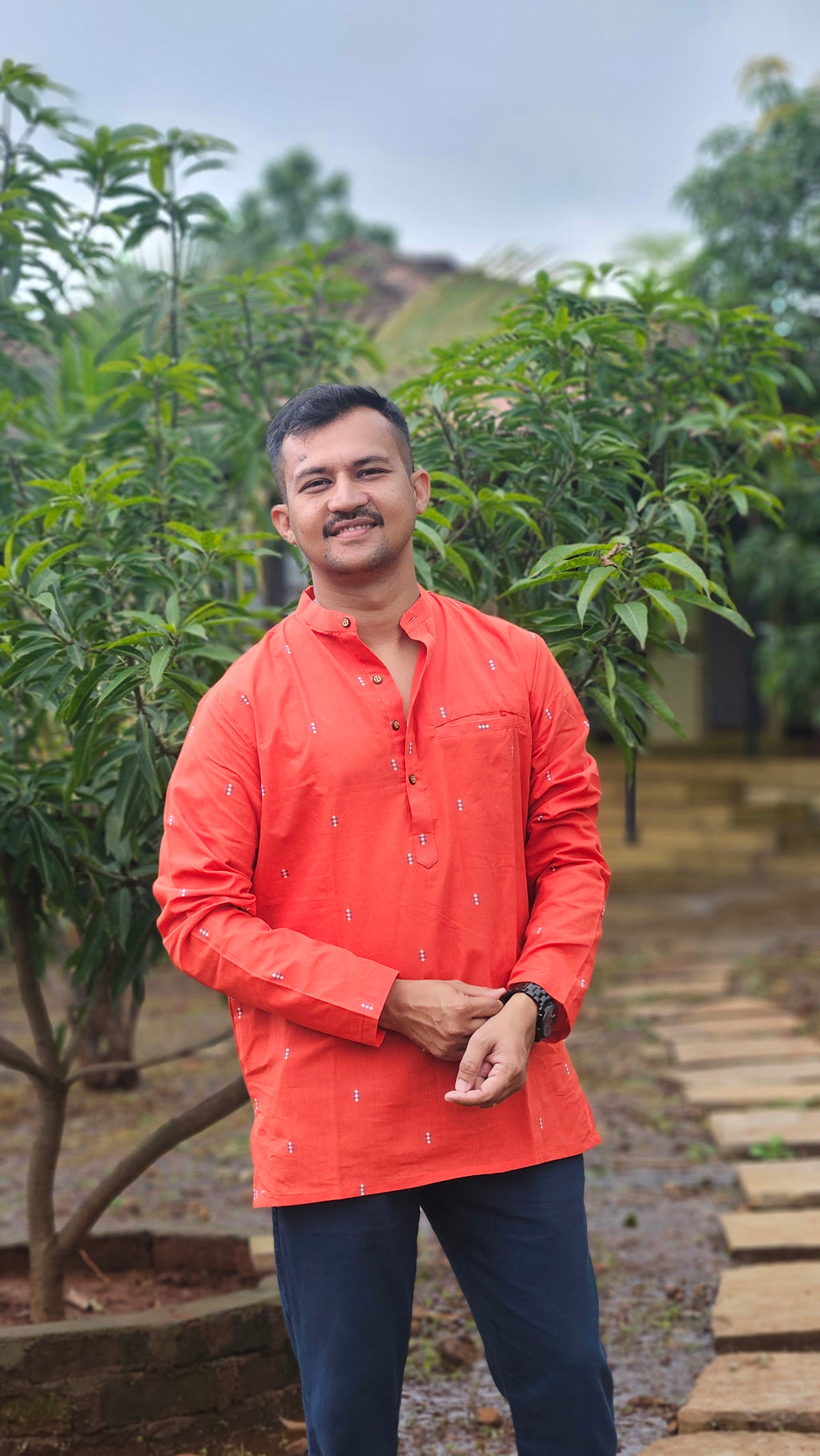 Rust handwoven short kurta