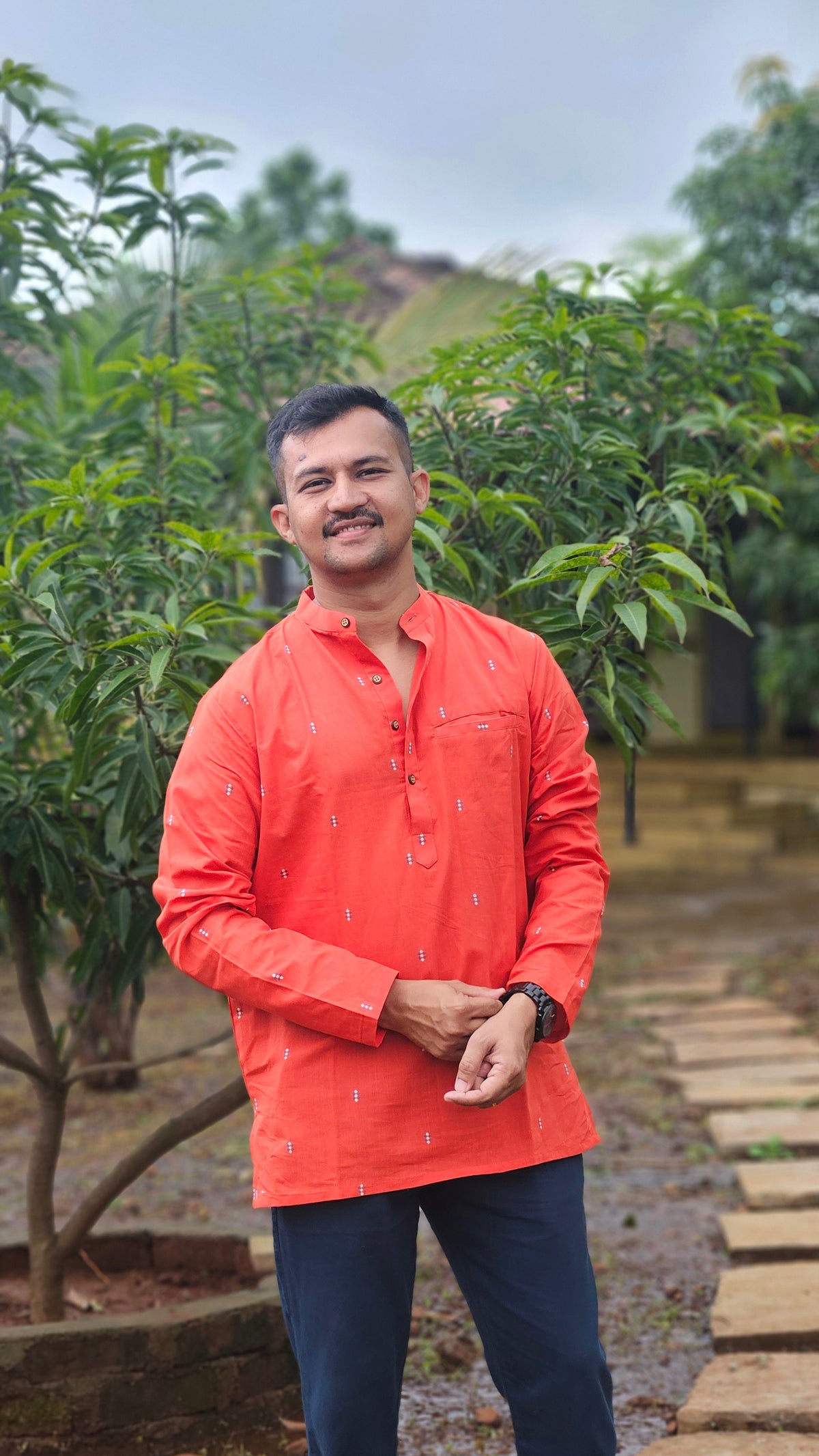 Rust handwoven short kurta