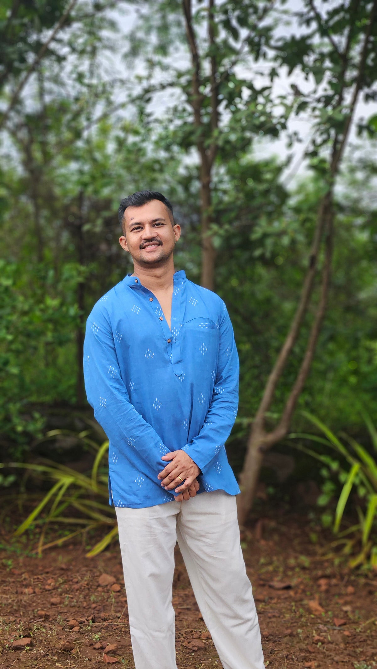 Blue handwoven short kurta
