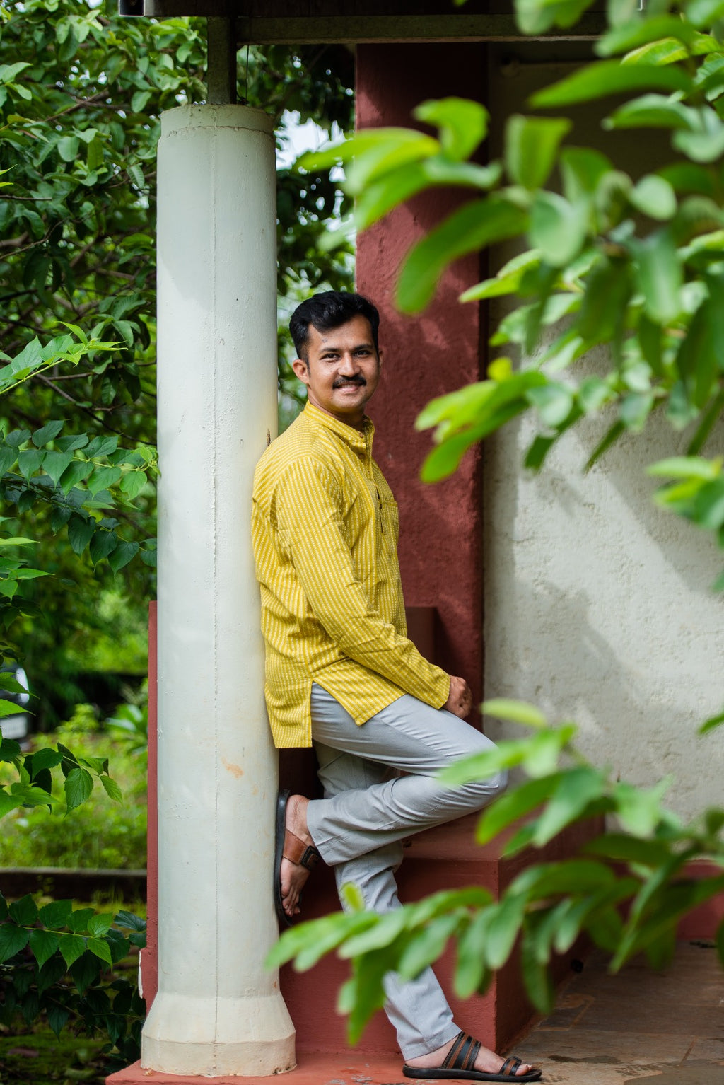 Handwoven stripes short kurta💛