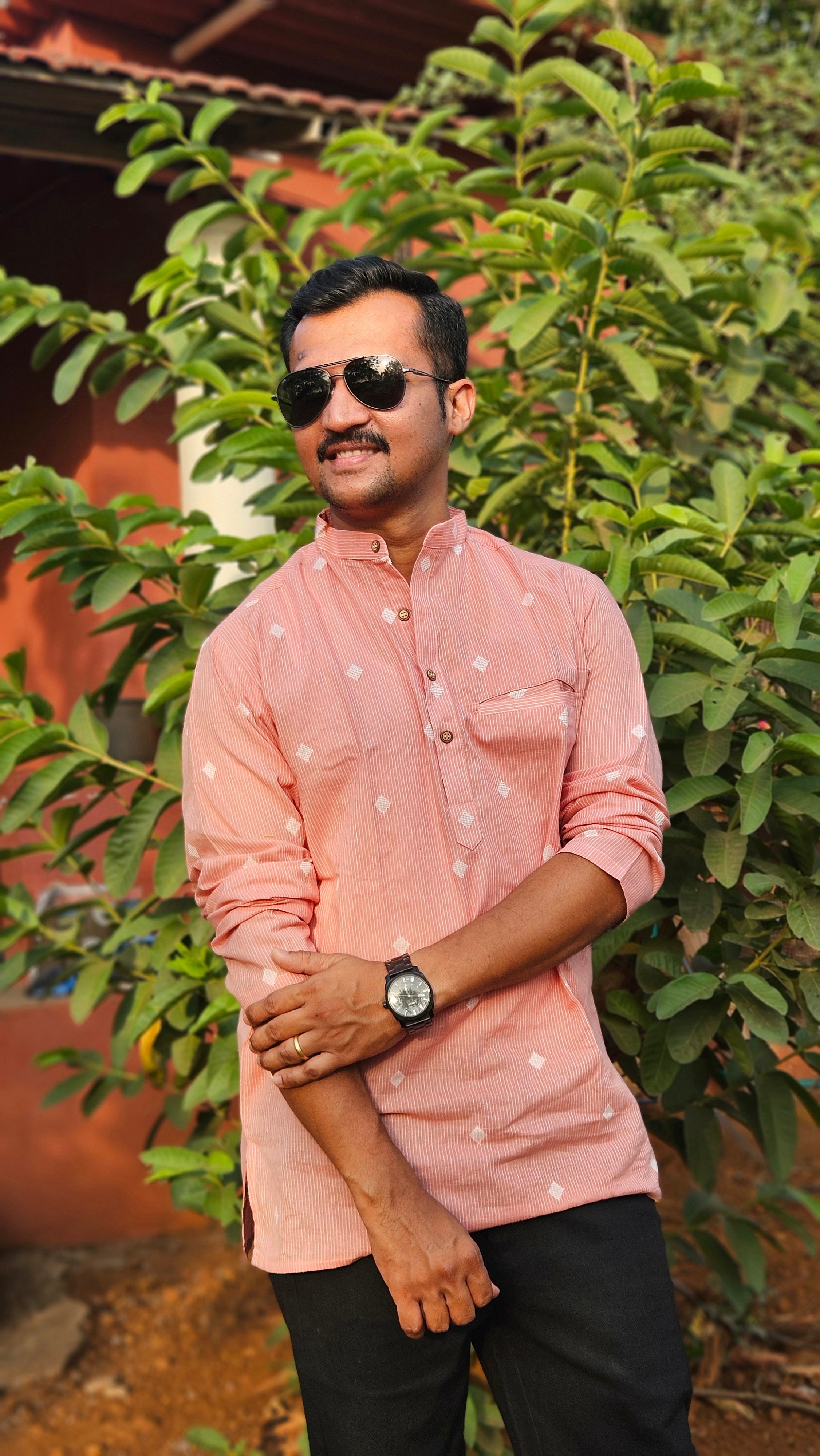 Peach handwoven short kurta✨️