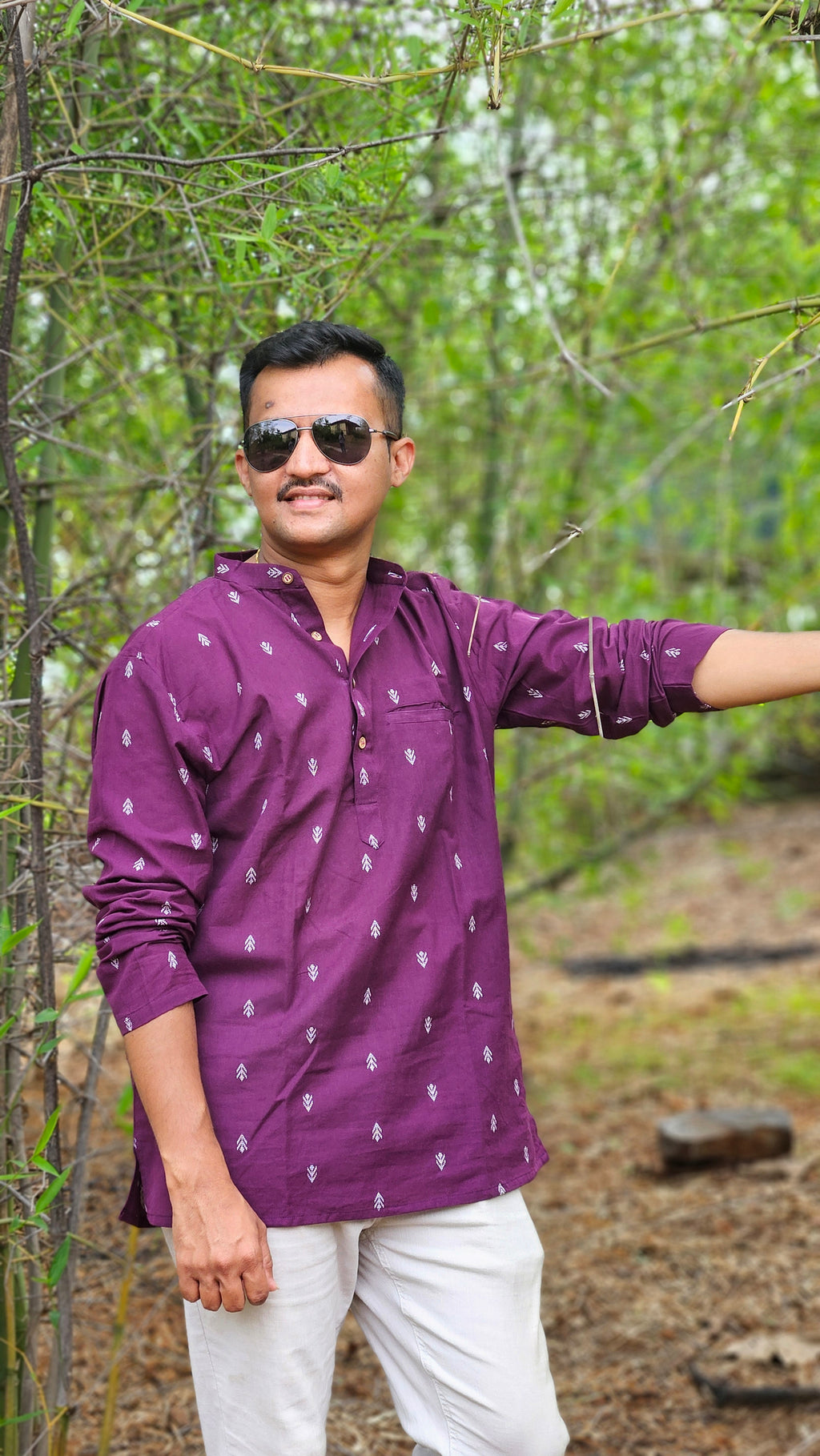 Wine handwoven short kurta