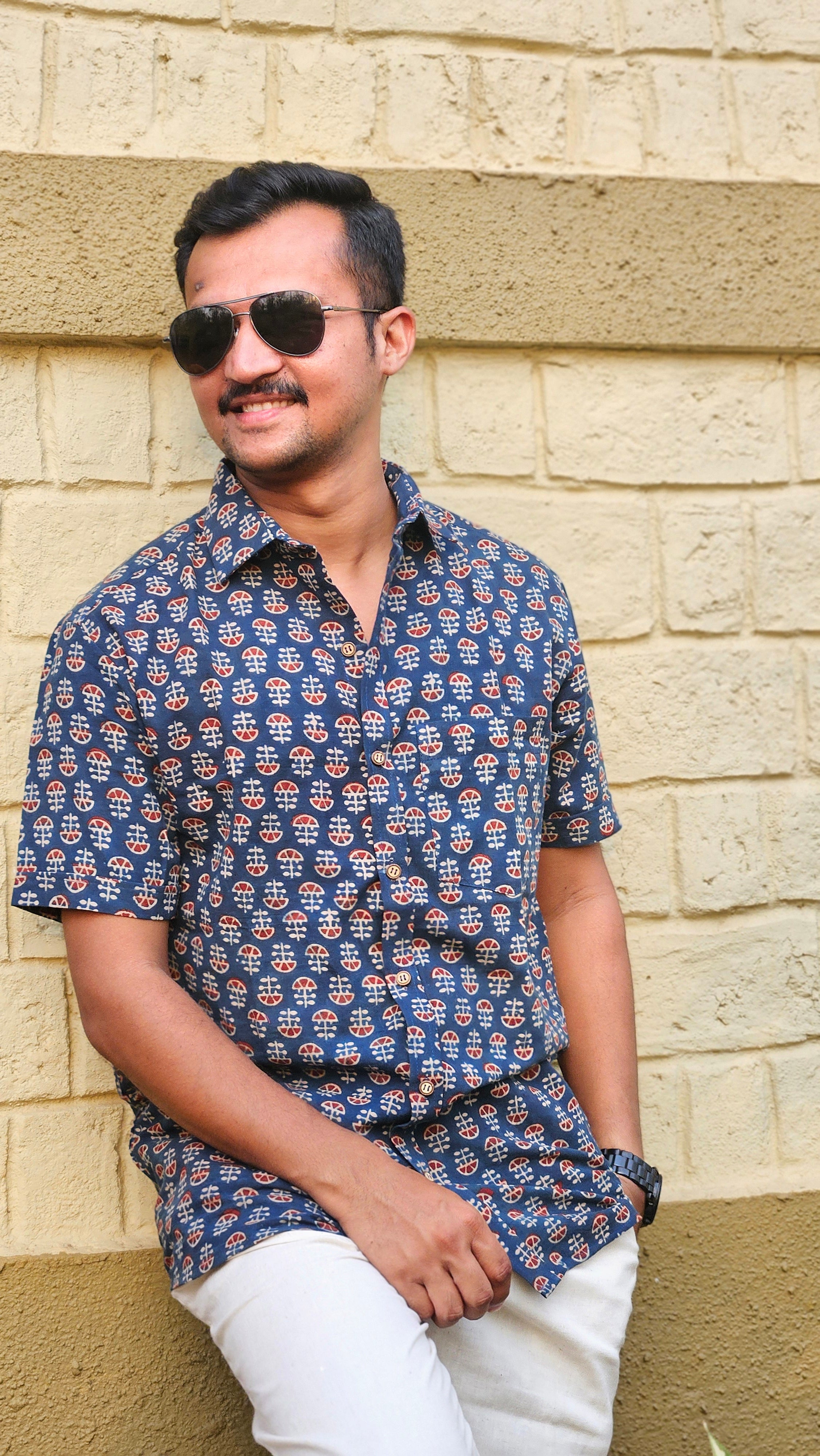 Vegetable dye handblock printed shirt💙