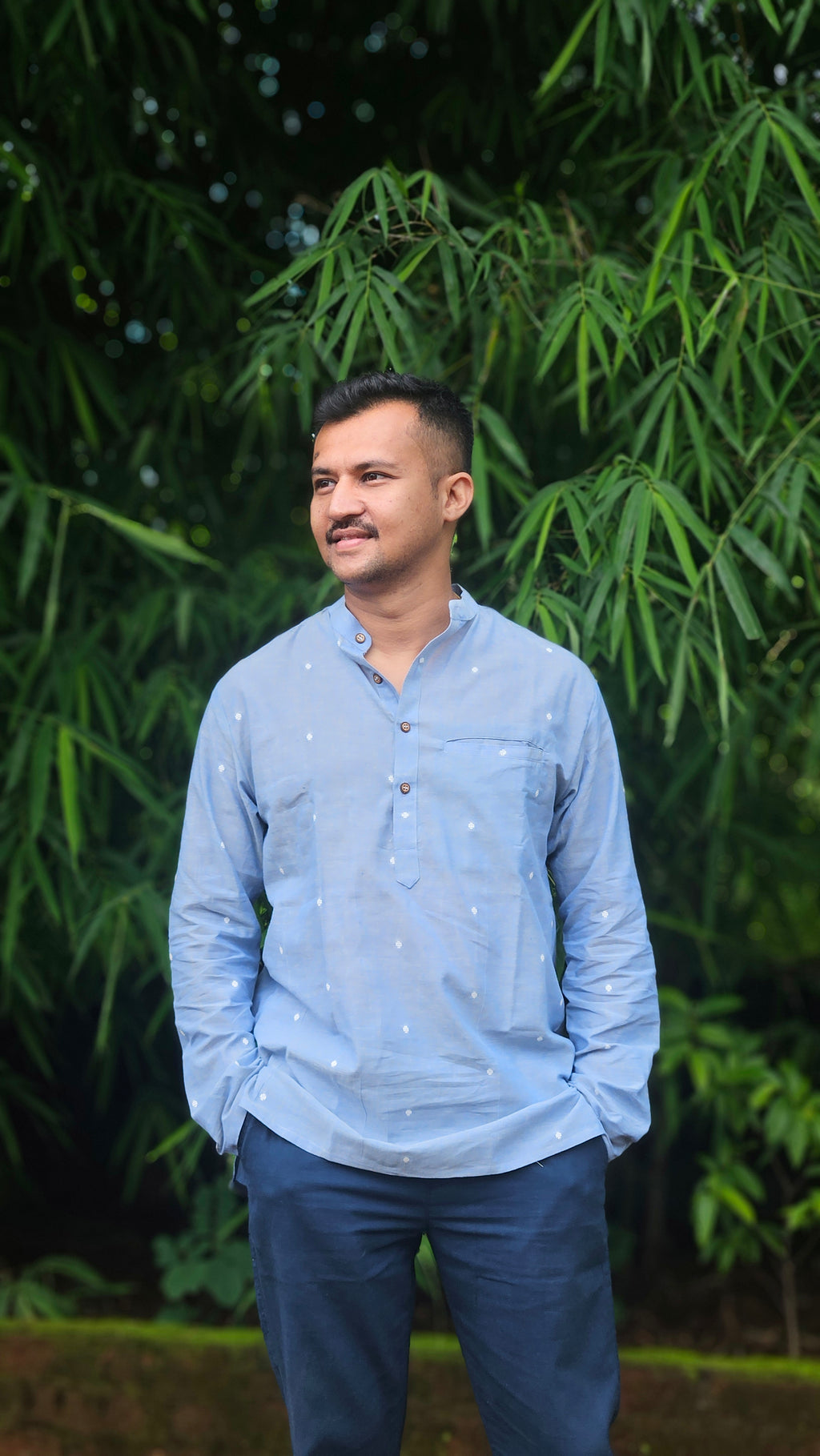 Denim blue handwoven short kurta