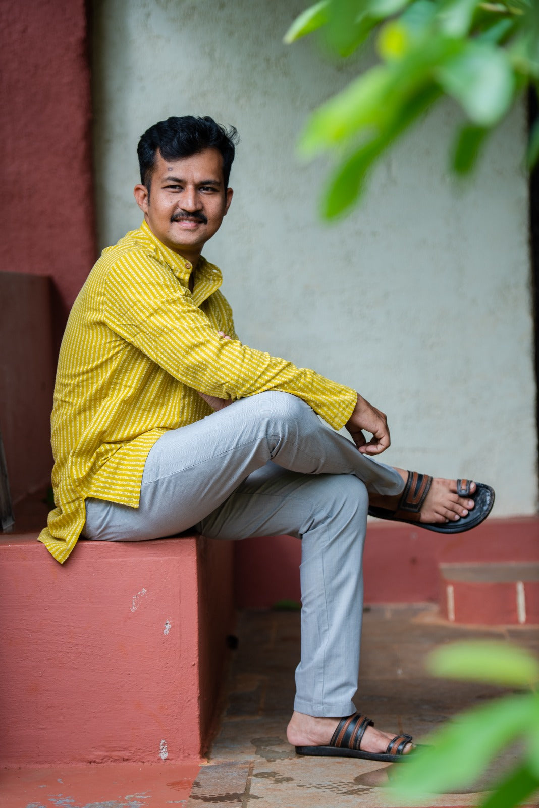 Handwoven stripes short kurta💛