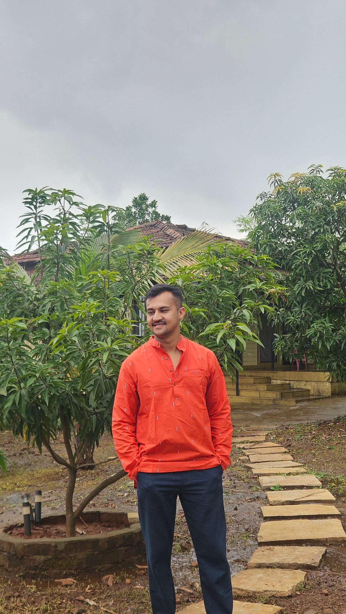 Rust handwoven short kurta