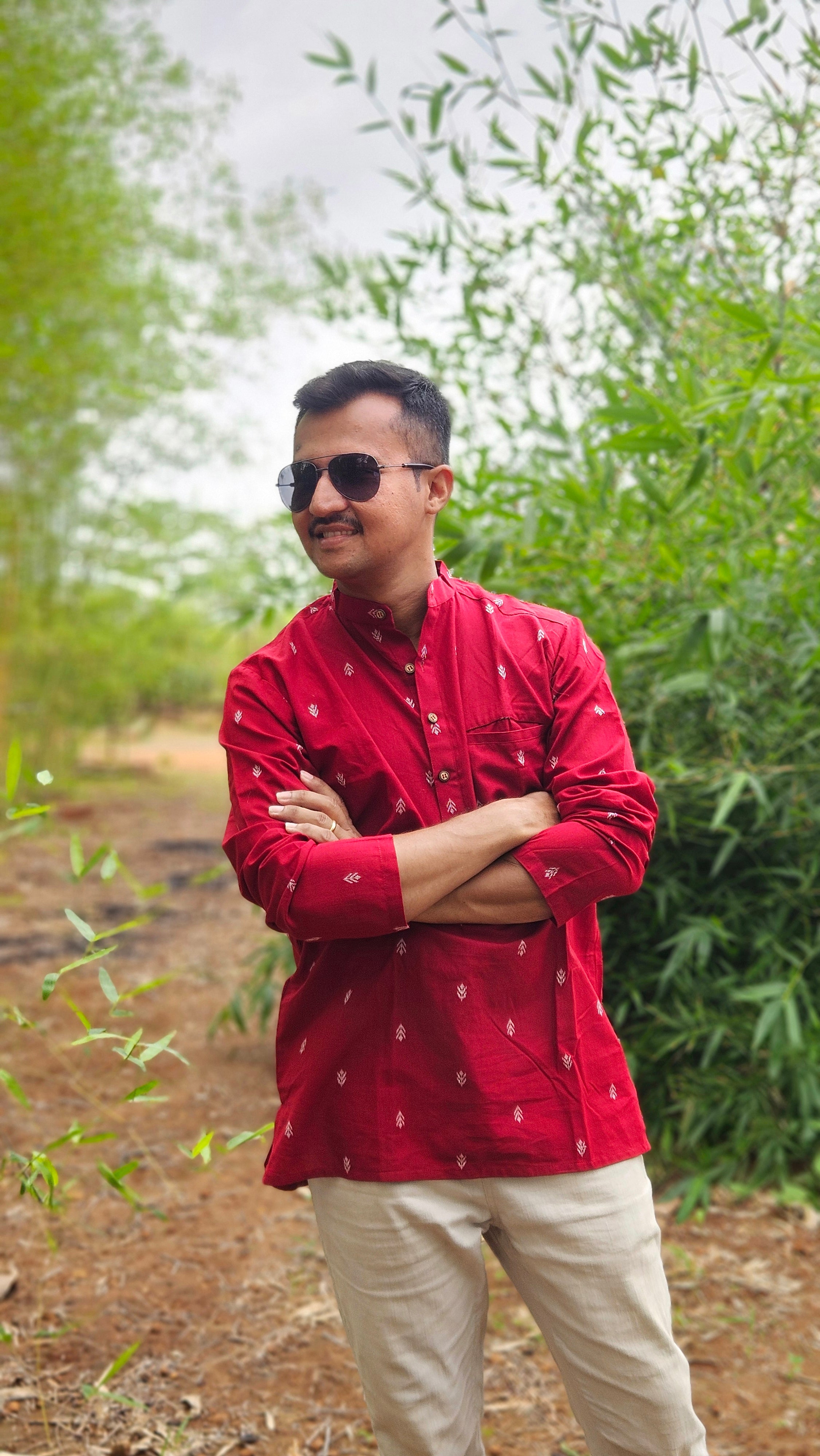 Maroon handwoven short kurta
