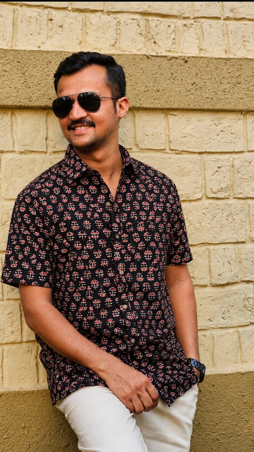 Vegetable dye handblock printed shirt🖤