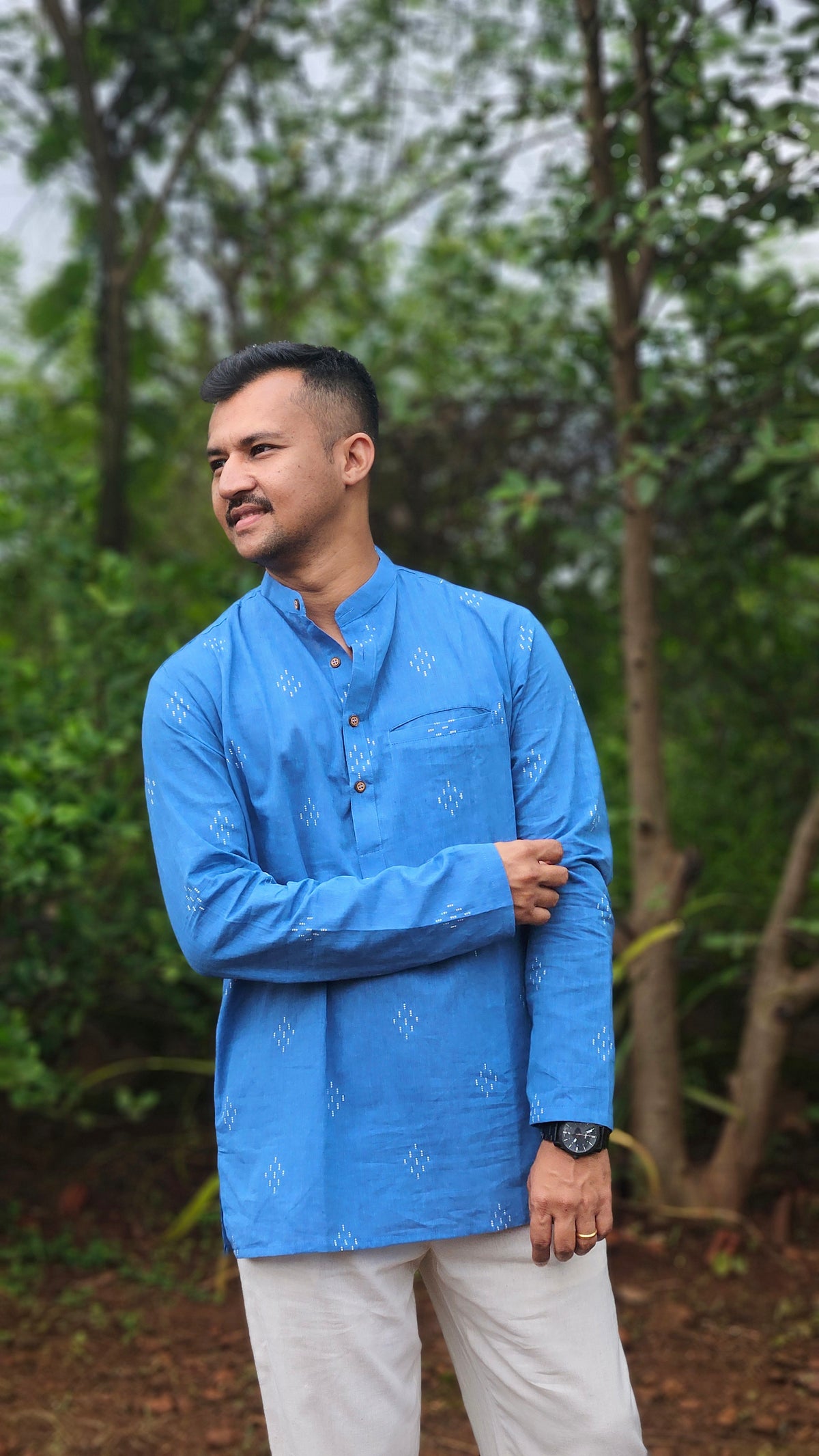 Blue handwoven short kurta