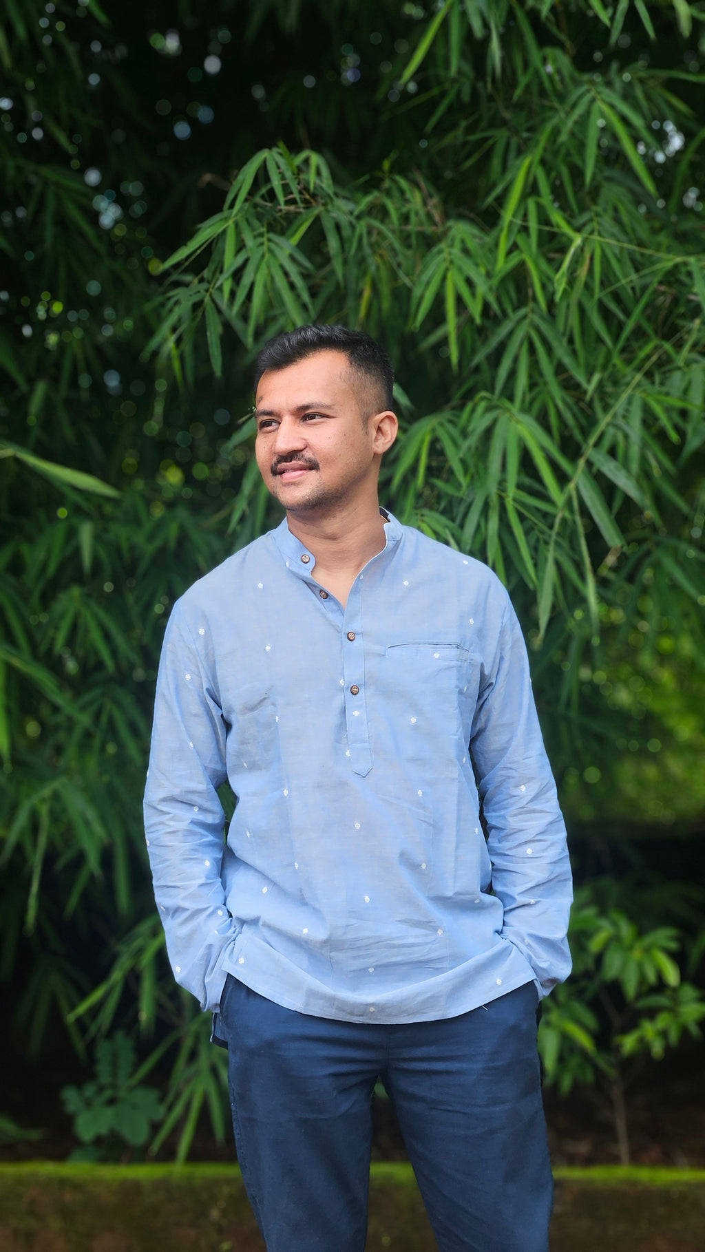 Denim blue handwoven short kurta