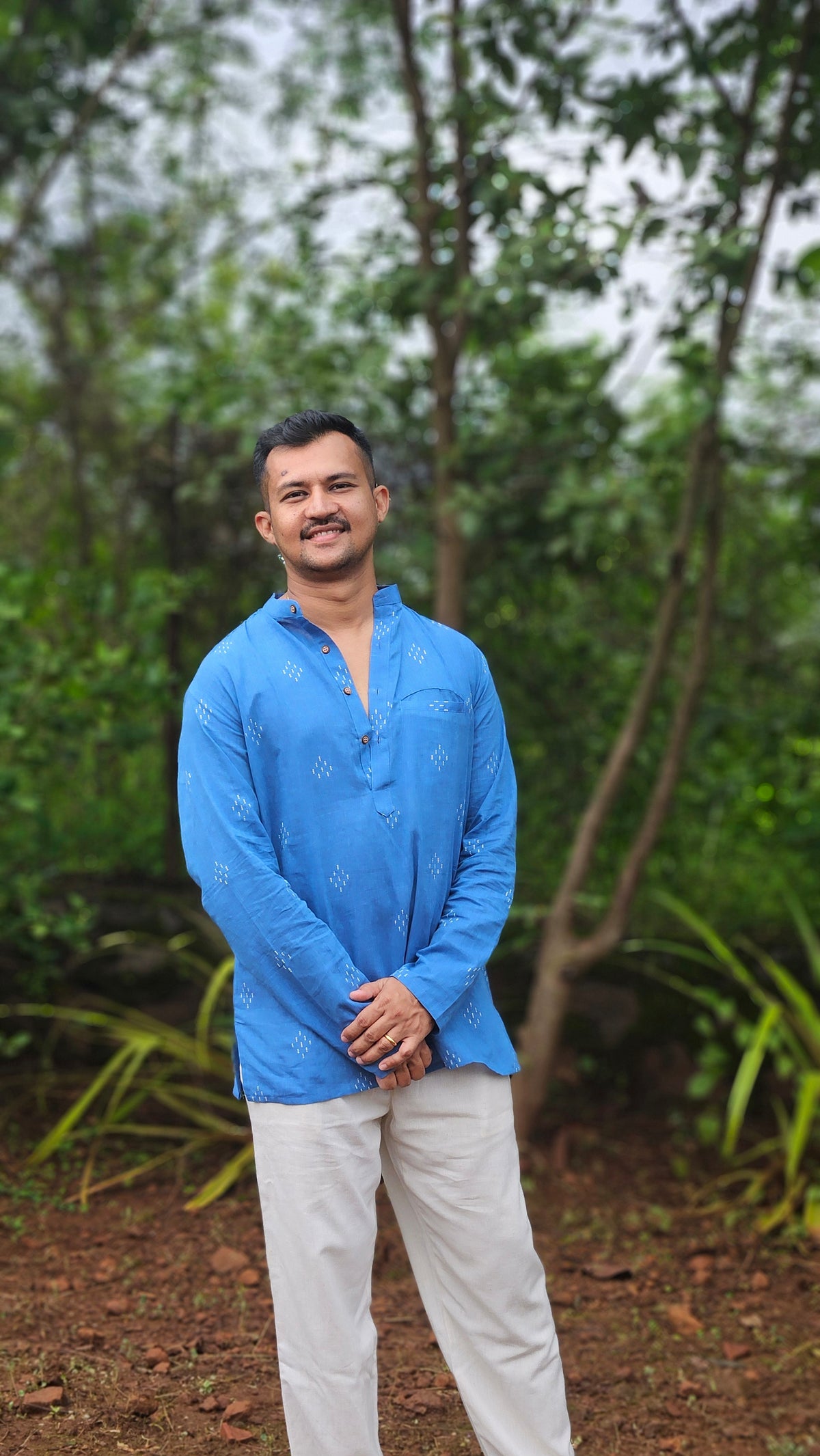 Blue handwoven short kurta