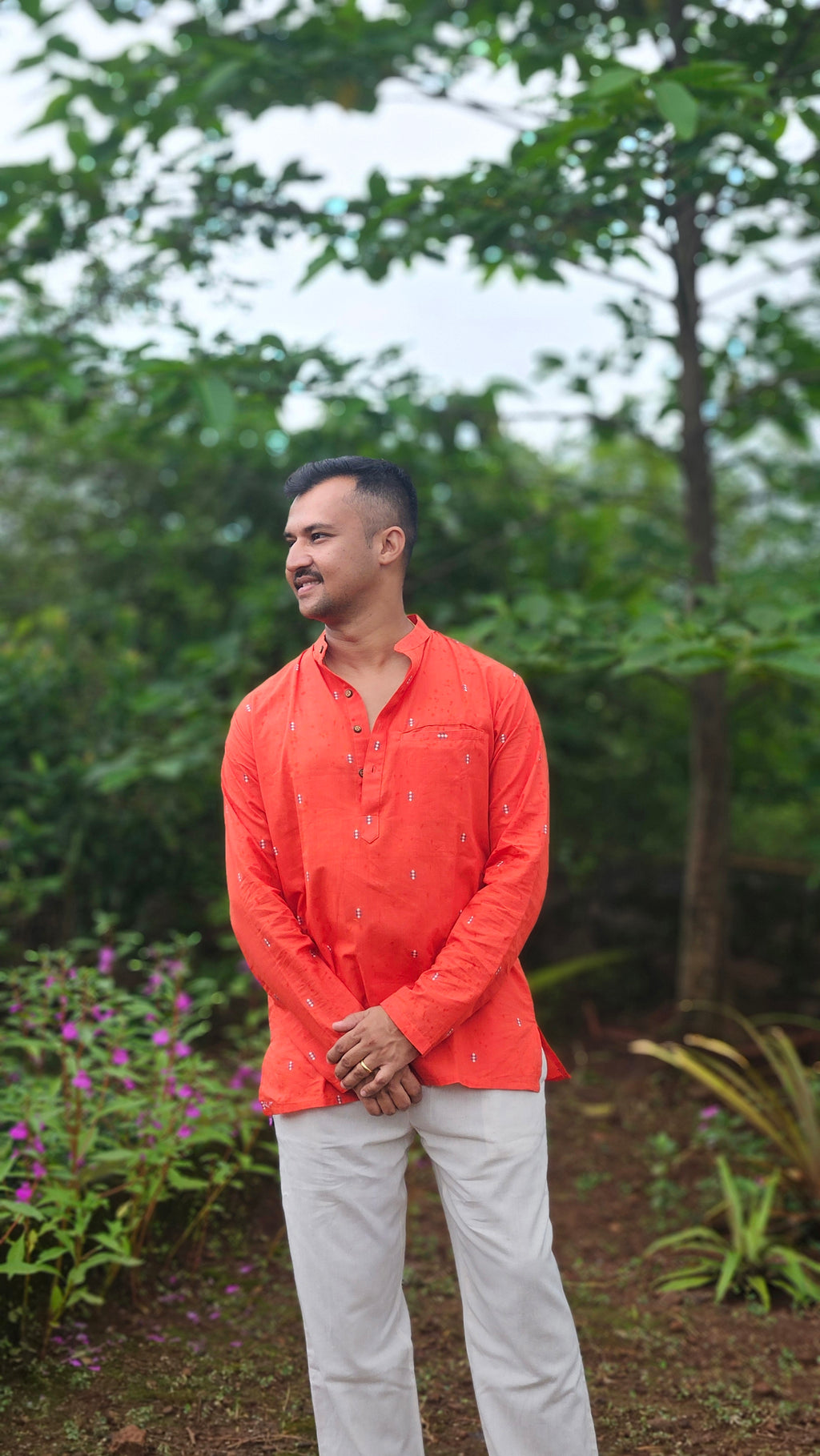 Rust handwoven short kurta