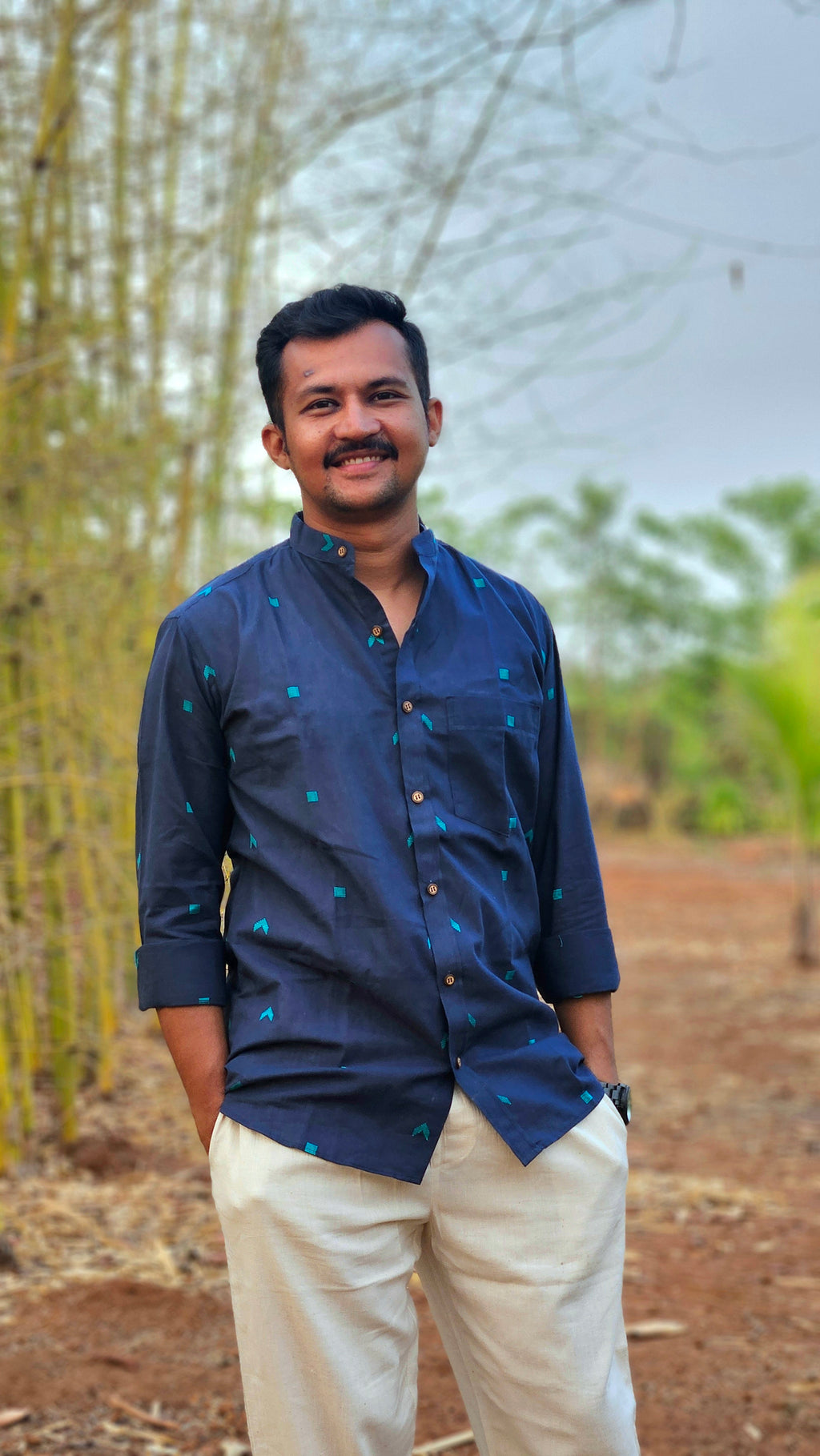 Navy blue handwoven full sleeves shirt ✨️