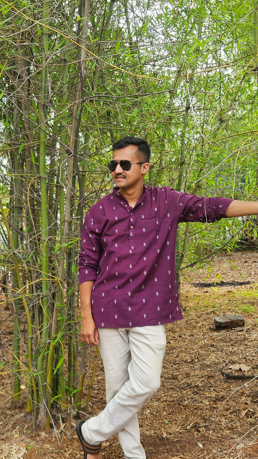 Wine handwoven short kurta