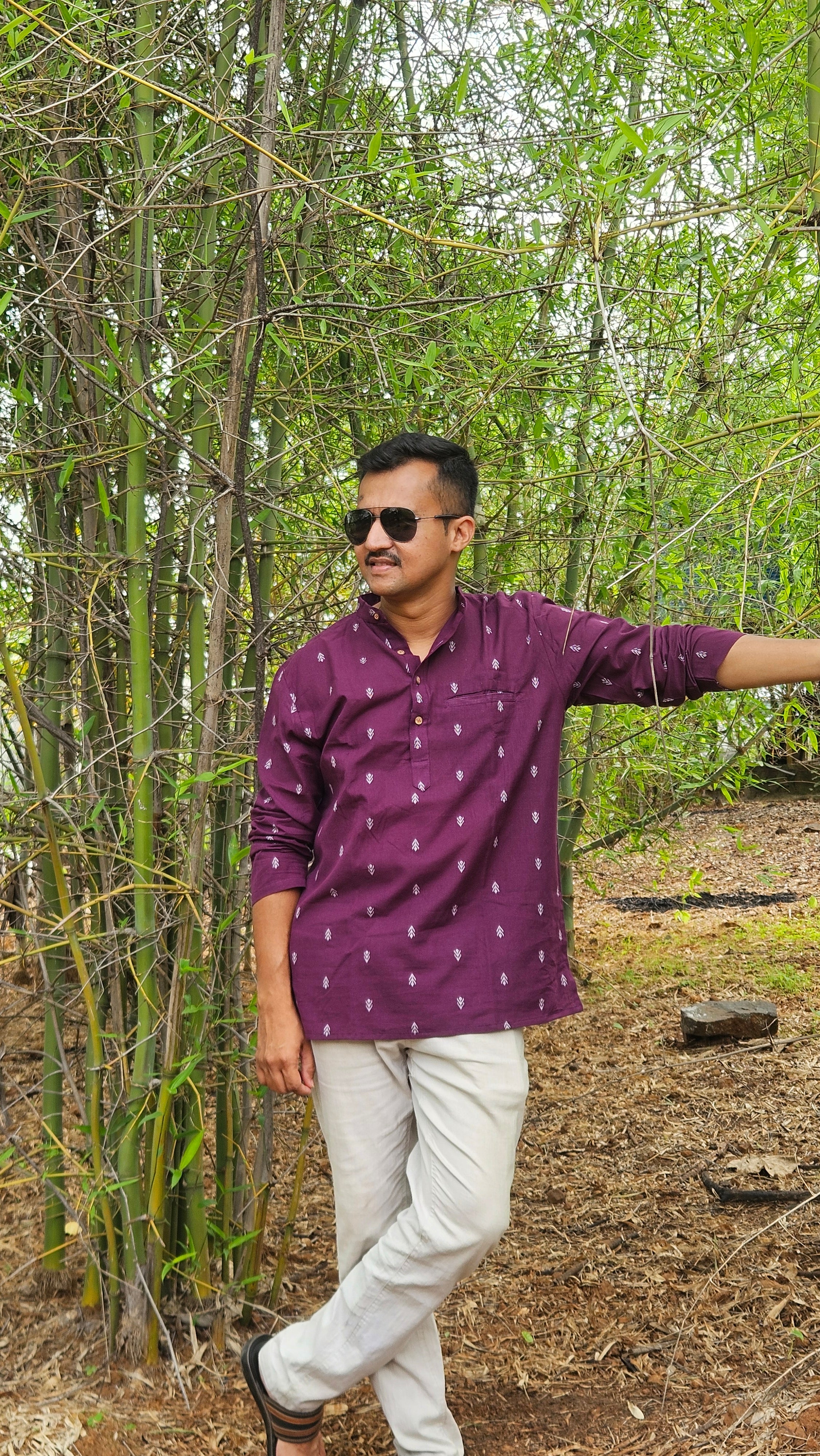 Wine handwoven short kurta