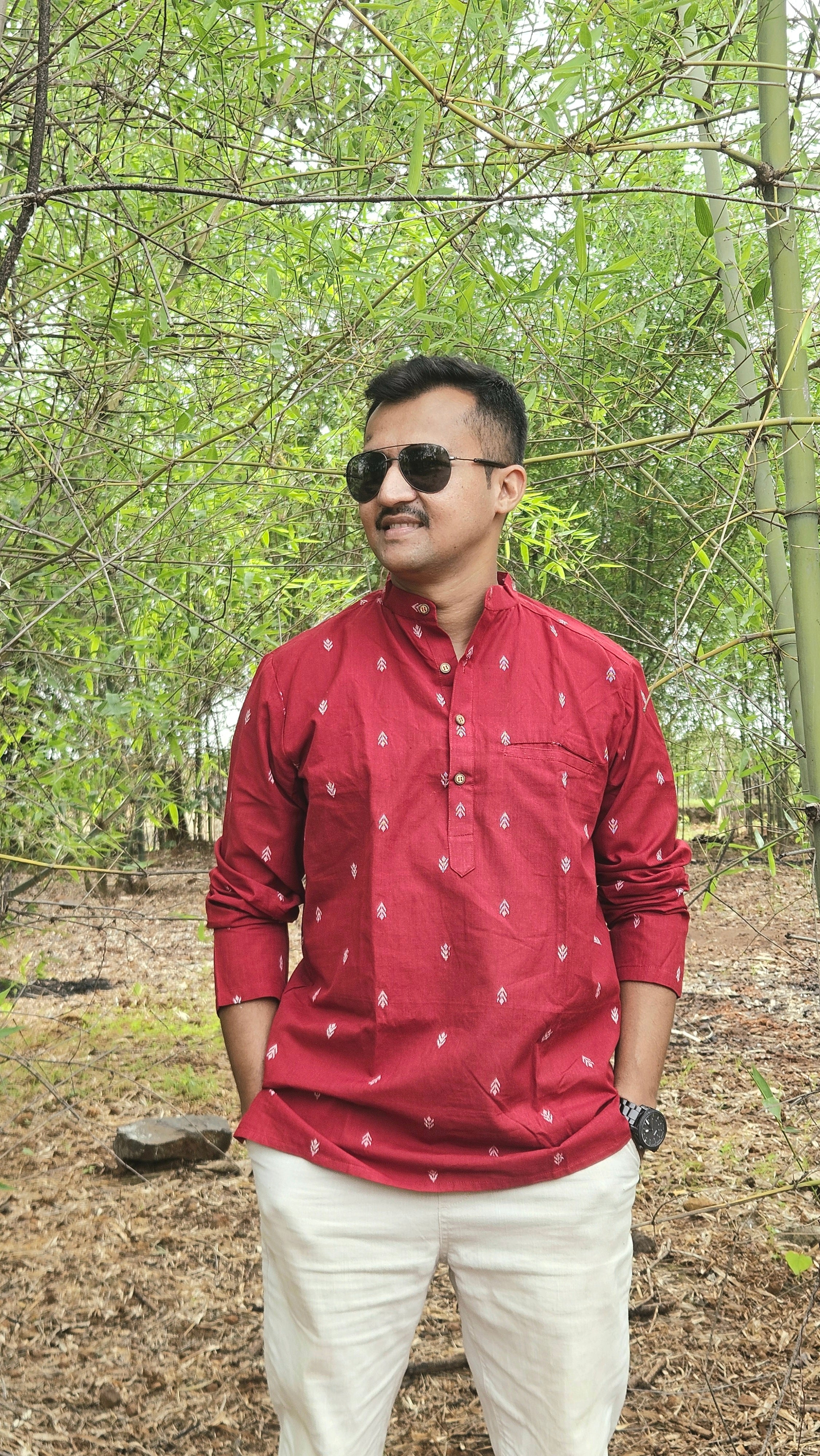 Maroon handwoven short kurta