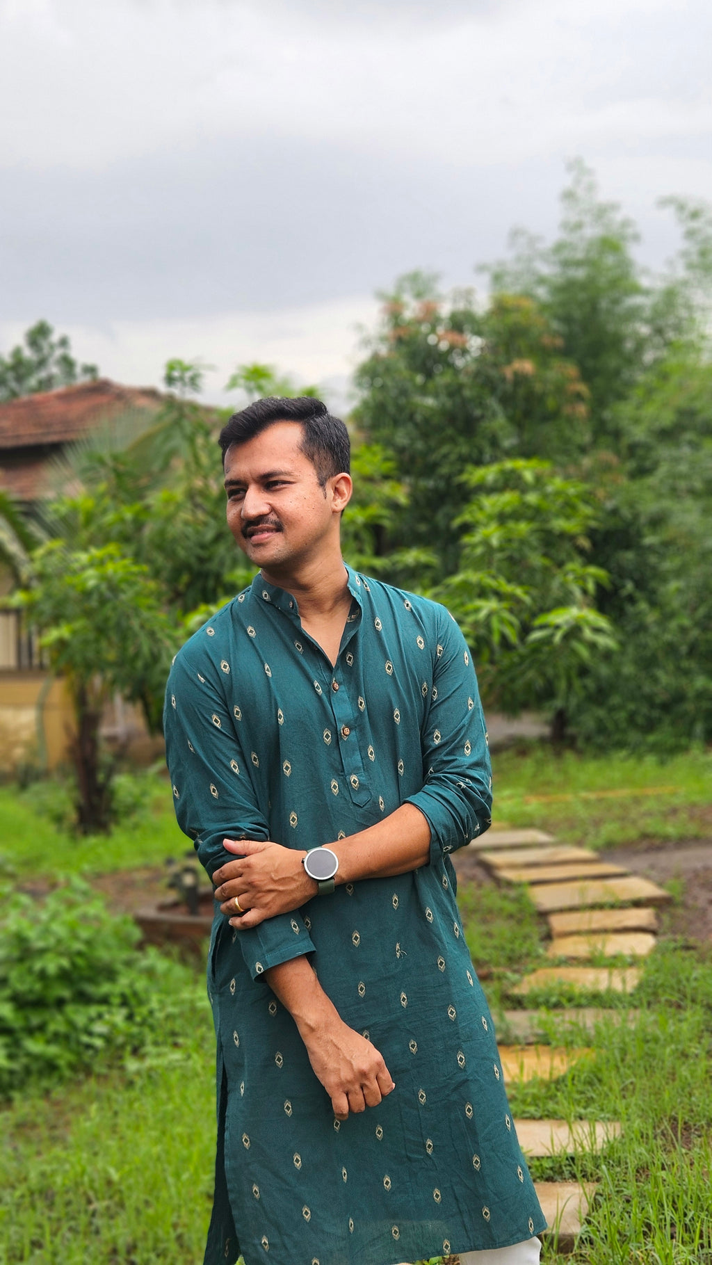 Teal green handwoven kurta