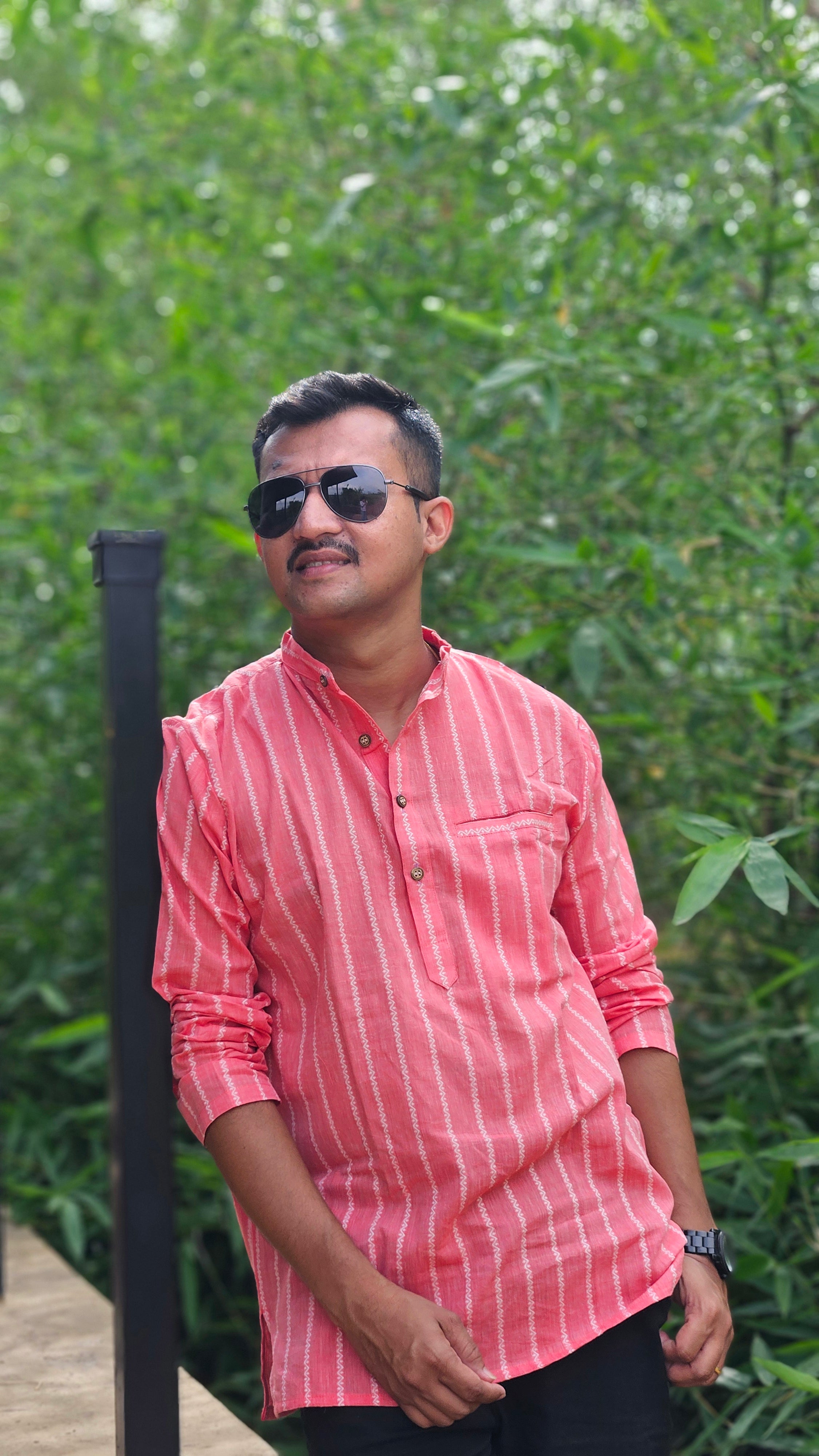 Coral stripes handwoven short kurta
